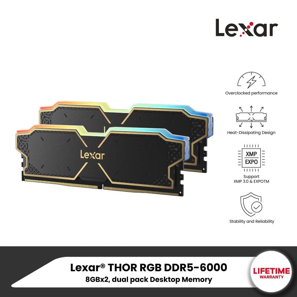 แรมพีซี LEXAR® THOR RGB DDR5 DESKTOP MEMORY 16GB DUAL PACK (LD5U16G60C38BG-RGD)_7