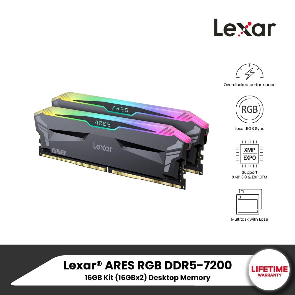 แรมพีซี LEXAR ARES RGB DDR5 7200 DESKTOP MEMORY 16GB KIT (LD5U16G72C34LA-RGD)_7