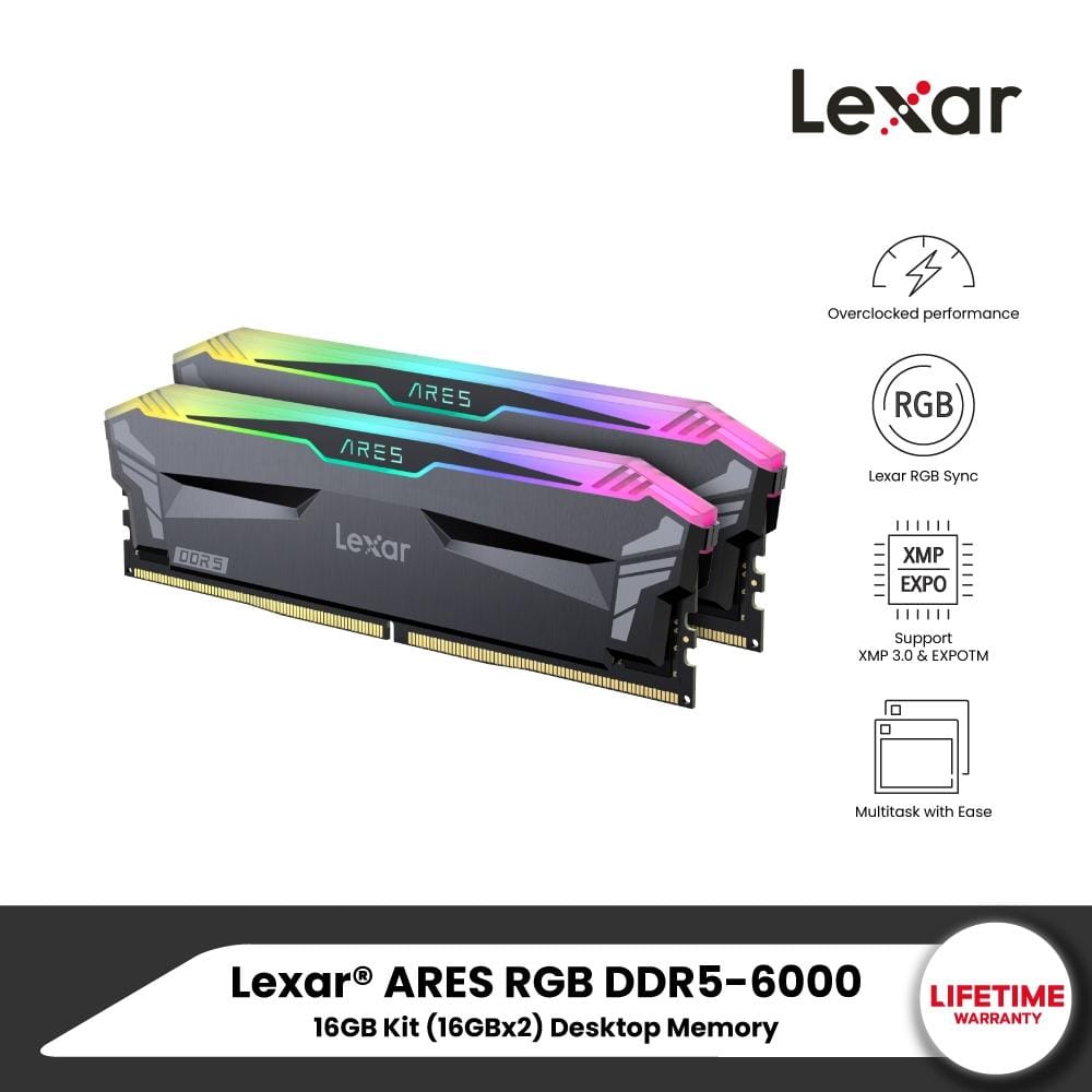 แรมพีซี LEXAR ARES RGB DDR5 6000 DESKTOP MEMORY 16GB KIT (X2) (LD5BU016G-R6000GDLA)_5