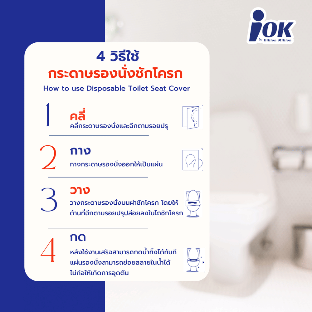 กระดาษรองนั่งสุขภัณฑ์ IOK แบบซองซิปล็อค บรรจุ 10 แผ่น/ซอง X 4 กล่อง (ยกลัง 400 แผ่น)
