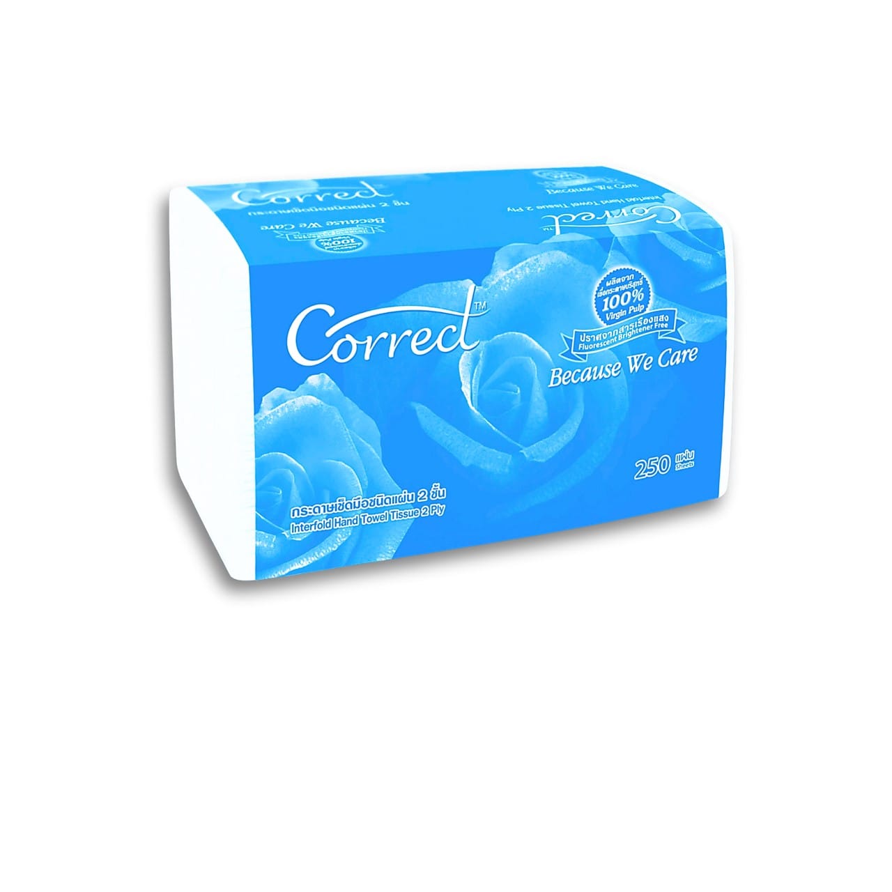 กระดาษเช็ดมือ CORRECT ชนิดแผ่น หนา 2 ชั้น บรรจุ 250 แผ่น/ห่อ X 1 ห่อ (250 แผ่น)