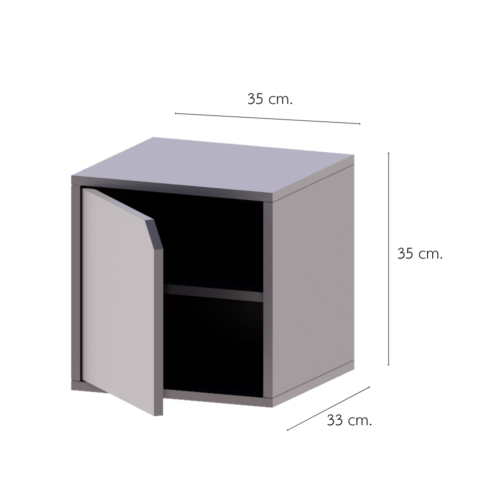 ตู้เตี้ยบานเปิด 2 ชั้น PETELE รุ่น CUBE BOX04 ขนาด 35X33X35 ซม.สีเทา_1