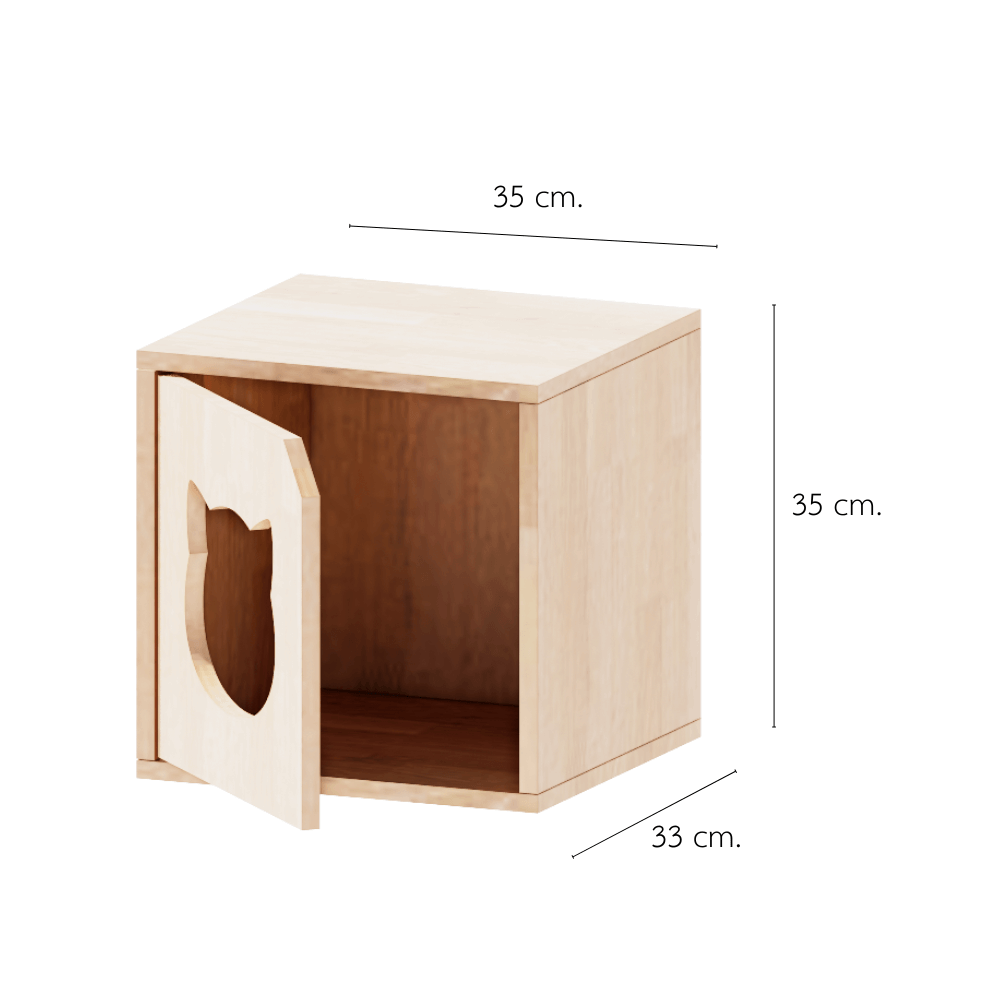 ตู้เตี้ยบานเปิด PETELE รุ่น CUBE BOX05 ลายรูปแมว ขนาด 35X33X35 ซม.สีไม้_1