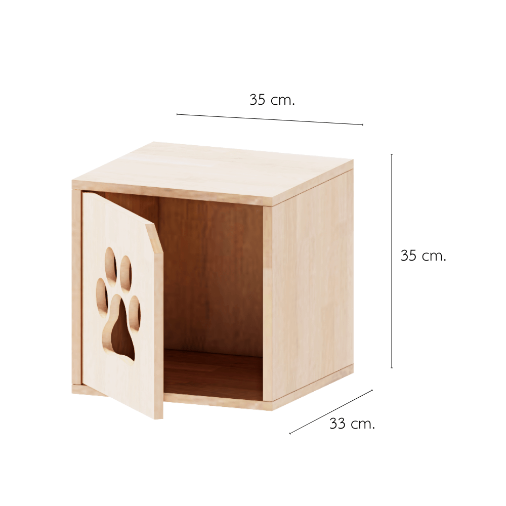 ตู้เตี้ยบานเปิด PETELE รุ่น CUBE BOX06 ลายอุ้งเท้า ขนาด 35X33X35 ซม.สีไม้_1