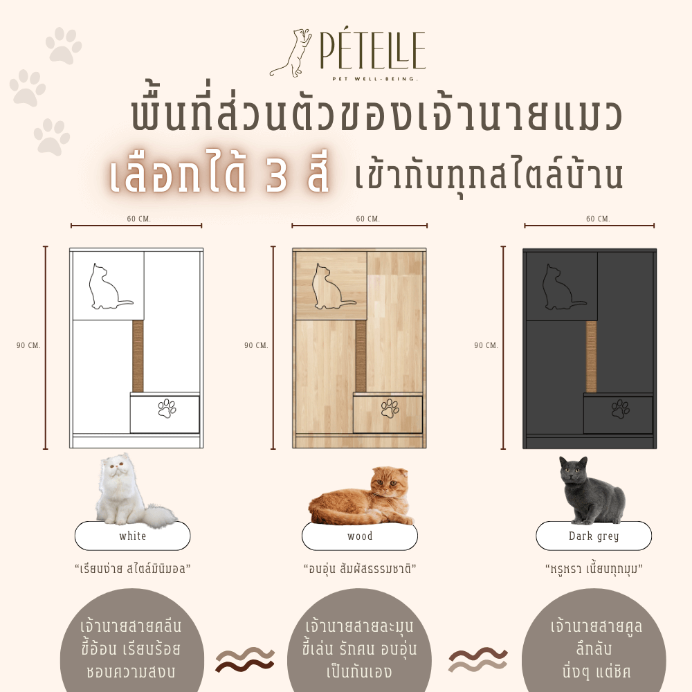 บ้านแมว PETELLE รุ่นมาตรฐาน ไซส์ S ขนาด 60X45X90 ซม._2