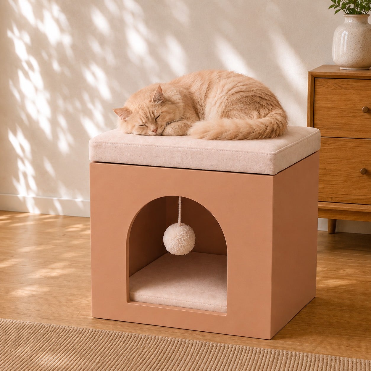 บ้านแมวมินิมอลพร้อมเบาะ PÉTELLE รุ่น NEST ARCH สี SALMON_1