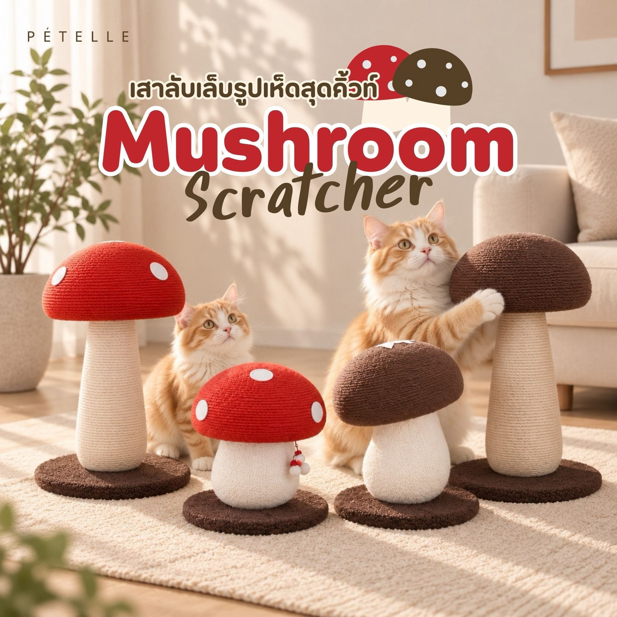 ที่ลับเล็บแมว PETELLE รุ่น MUSHROOM SCRATCHER ไซส์ S สีแดง_1