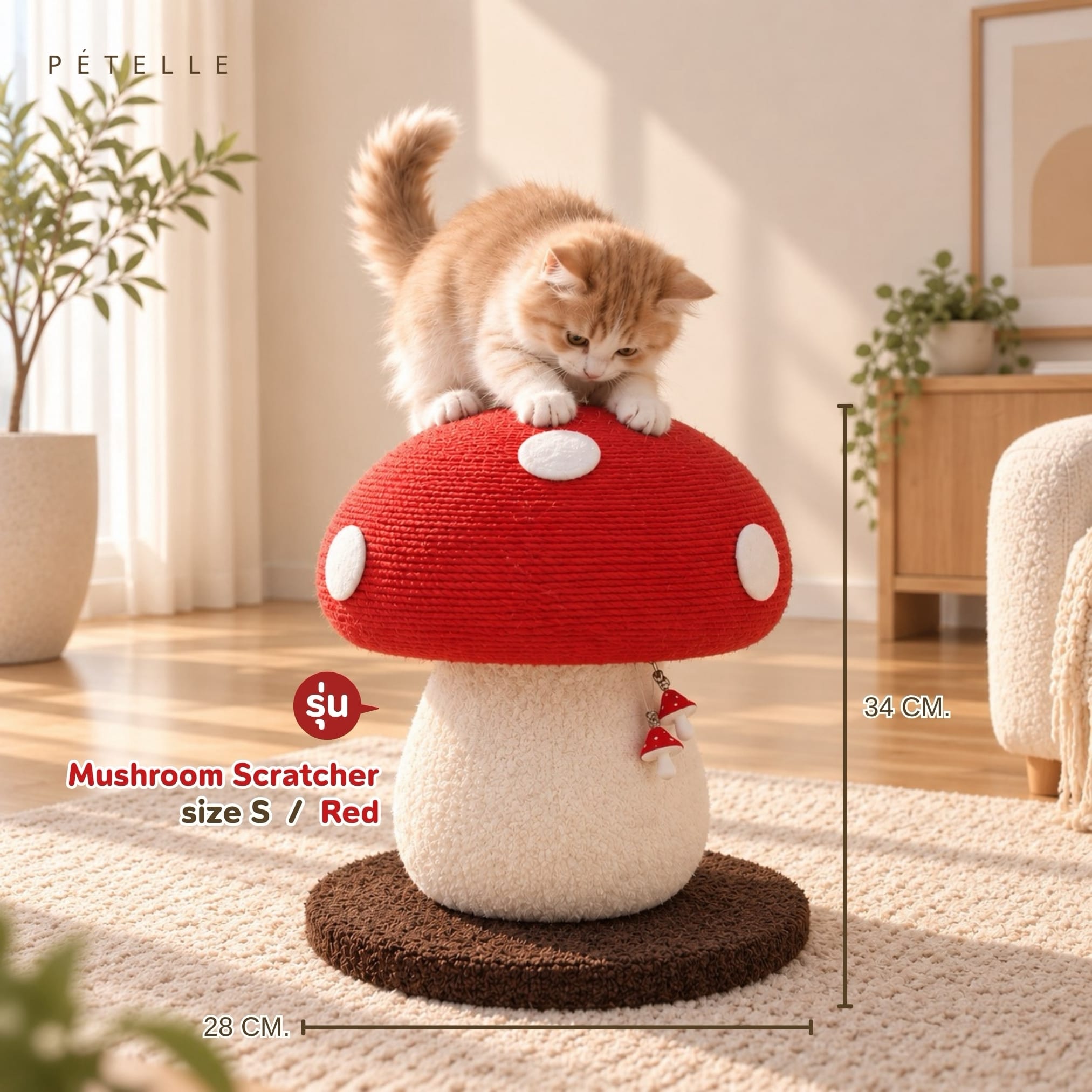 ที่ลับเล็บแมว PETELLE รุ่น MUSHROOM SCRATCHER ไซส์ S สีแดง_2