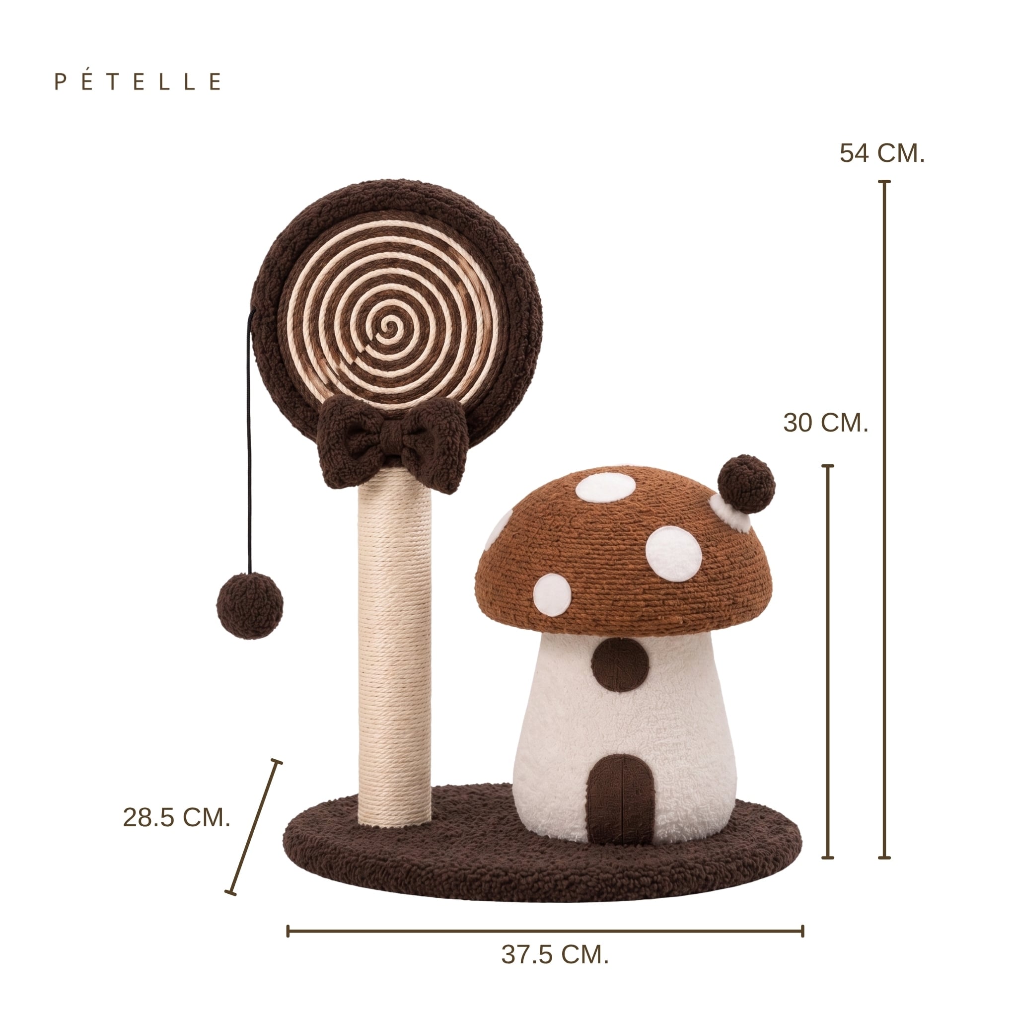เสาลับเล็บแมวพร้อมของเล่น PETELLE รุ่น CANDY SERIES สีน้ำตาล_2