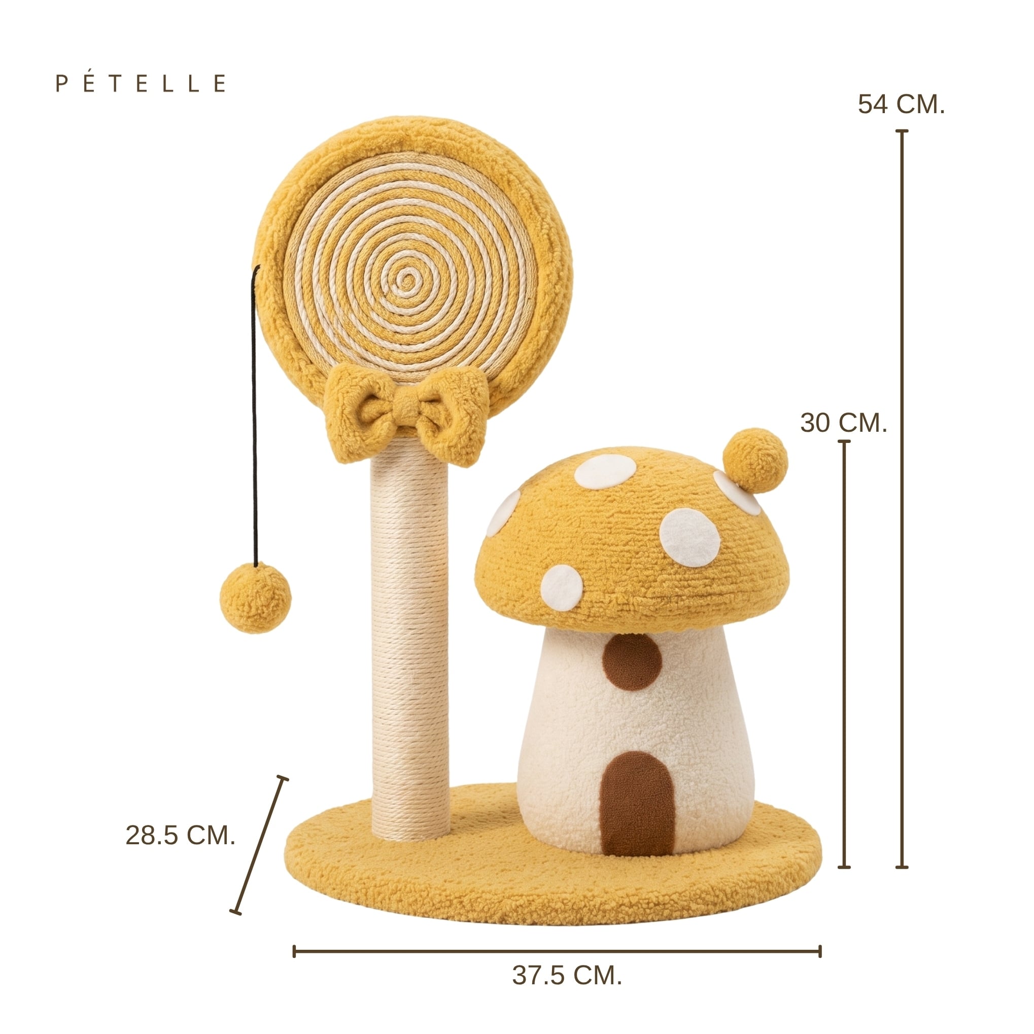 เสาลับเล็บแมวพร้อมของเล่น PETELLE รุ่น CANDY SERIES สีเหลือง_2