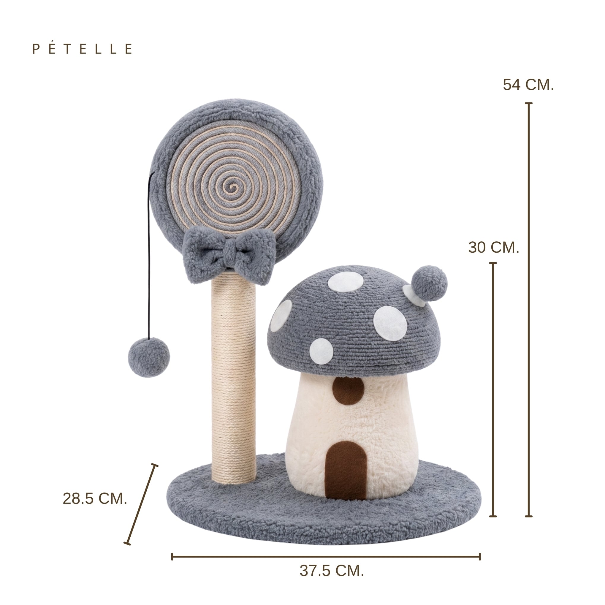 เสาลับเล็บแมวพร้อมของเล่น PETELLE รุ่น CANDY SERIES สีเทา_2