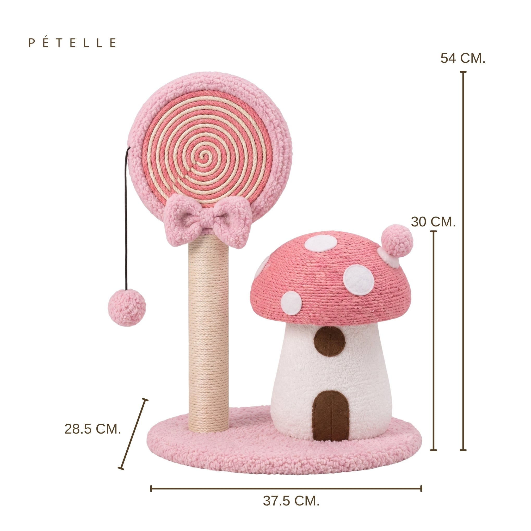 เสาลับเล็บแมวพร้อมของเล่น PETELLE รุ่น CANDY SERIES สีชมพู_2