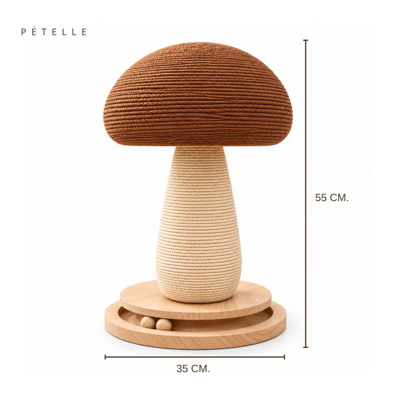 ที่ลับเล็บแมวทรงเห็ดพร้อมรางบอล PÉTELLE MUSHROOM PLAY SCRATCHER สีน้ำตาล_3