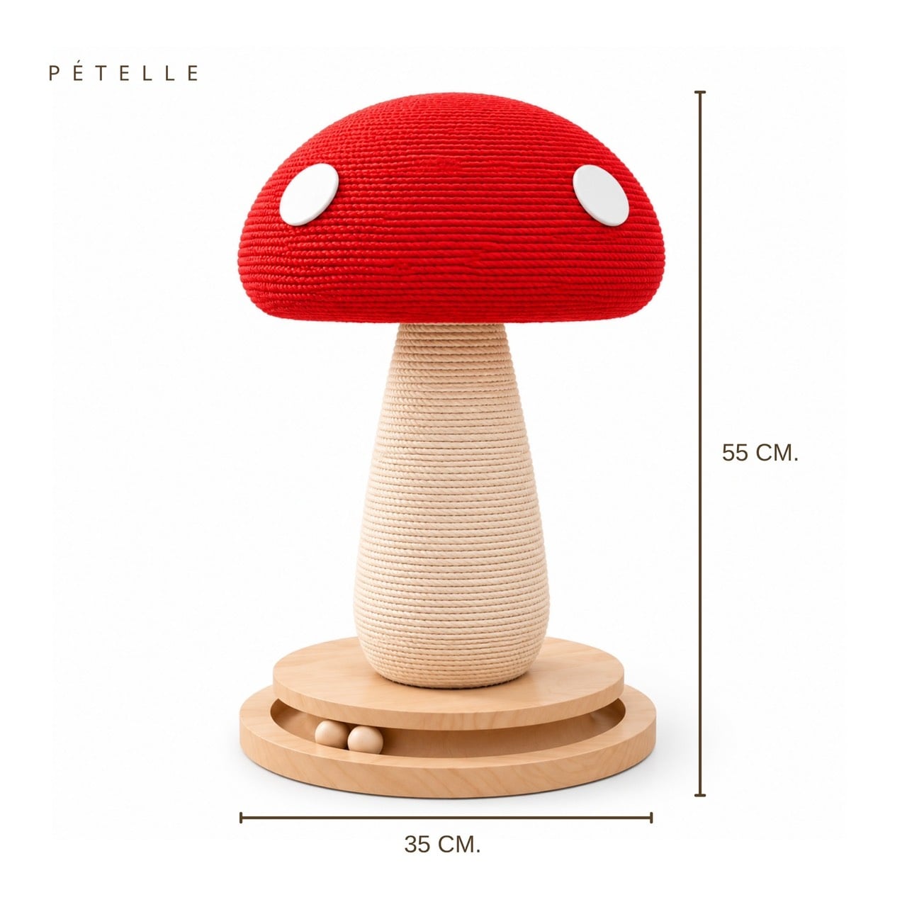 ที่ลับเล็บแมวทรงเห็ดพร้อมรางบอล PÉTELLE MUSHROOM PLAY SCRATCHER สีแดง_3