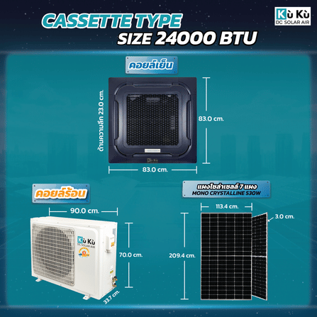 แอร์เพดาน KUKU AIR CASSETTE TYPE 24,000 BTU พร้อมแผงโซล่าเซลล์ 3.71 KWH (ไม่รวมติดตั้ง)_4