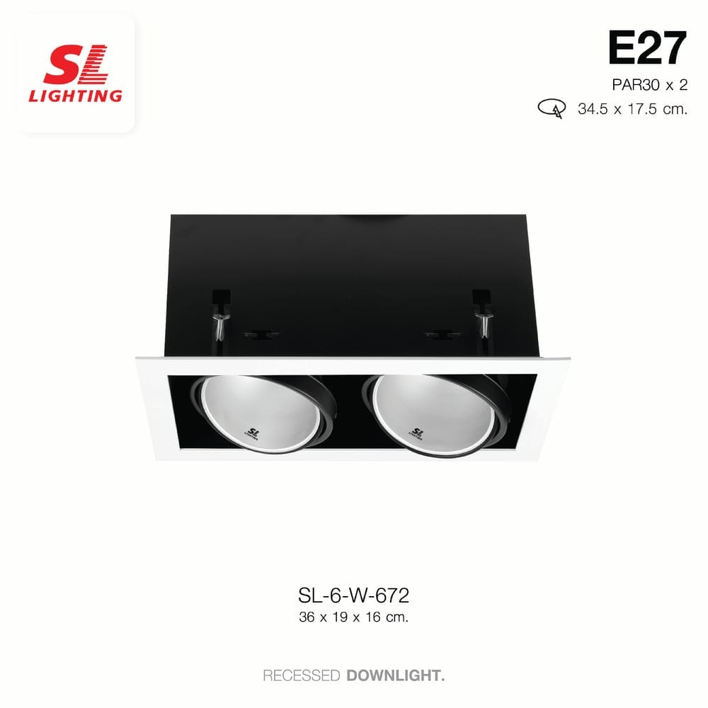 ดาวน์ไลท์ SL LIGHTING 672 สี่เหลี่ยม PAR30 E27 2 ขั้ว สีขาว