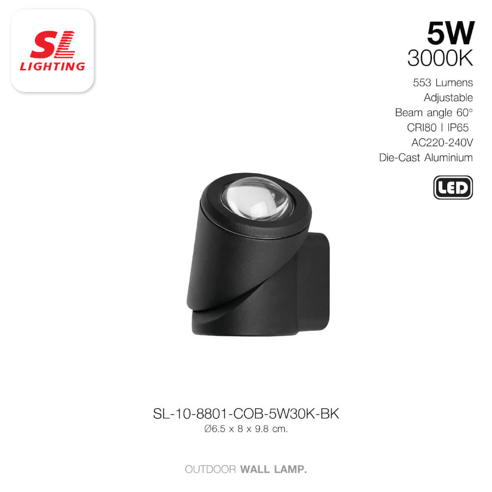 ไฟผนังภายนอก LED SL LIGHTING 8801 5 วัตต์ WARM WHITE สีดำ