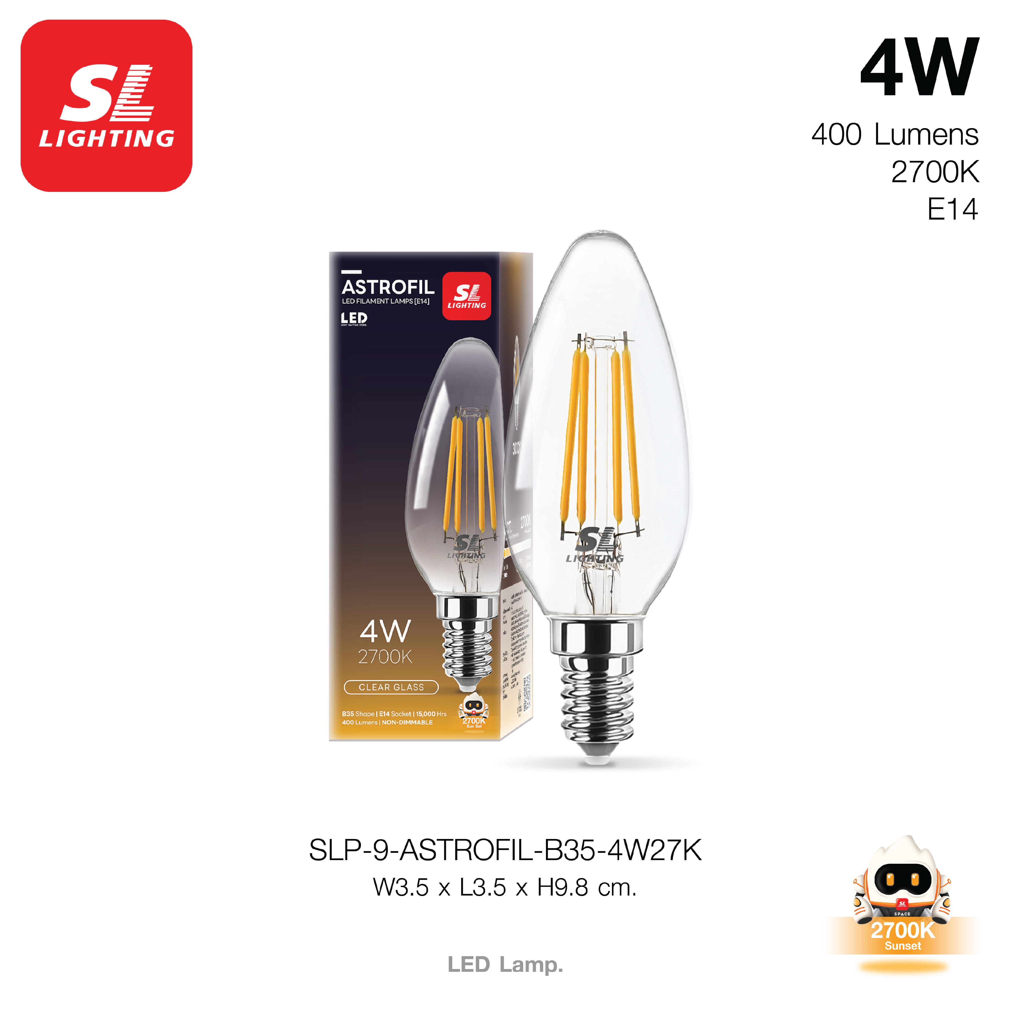 หลอด LED SL LIGHTING FILAMENT B35 E14 4 วัตต์ WARMWHITE_6