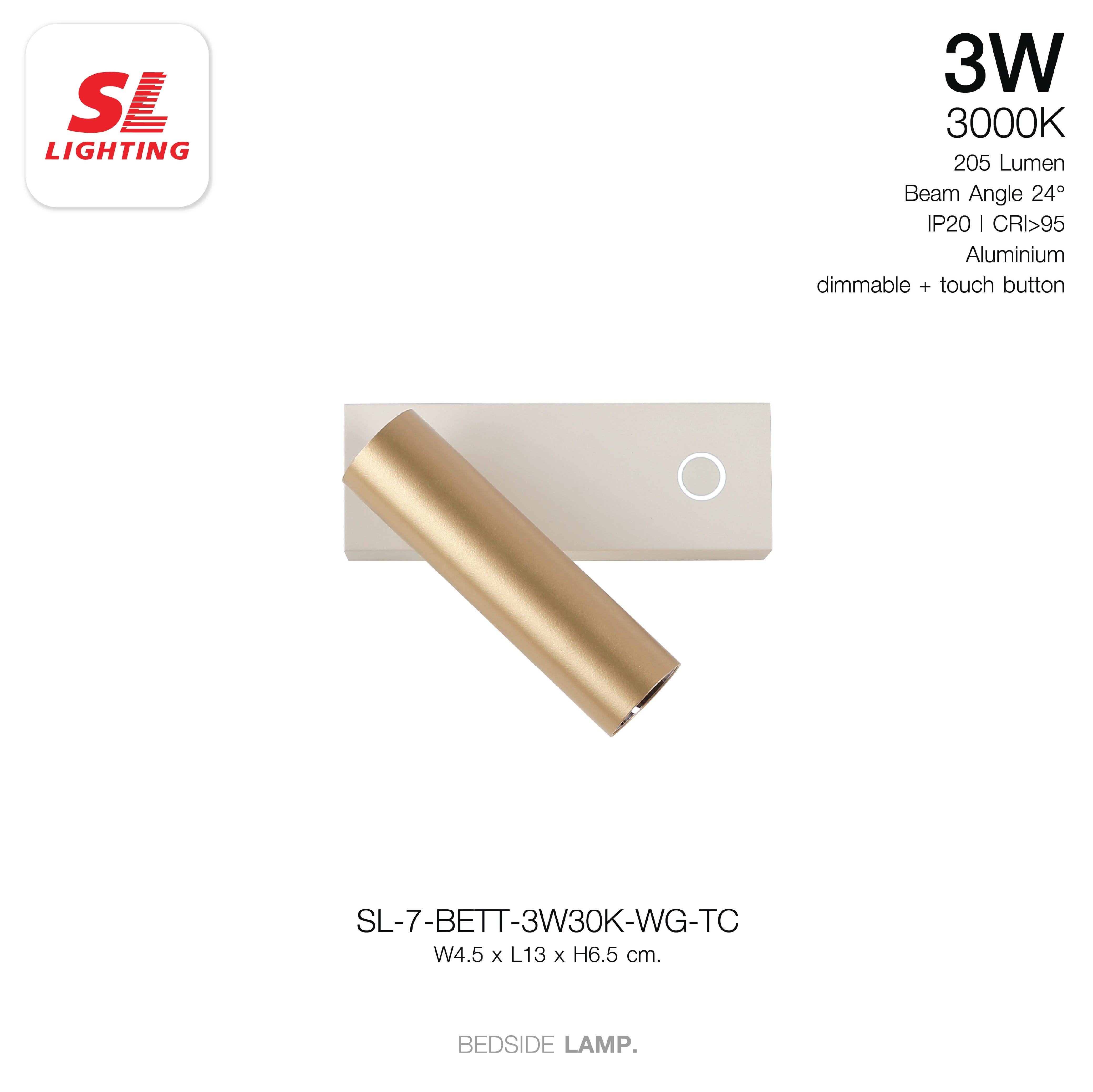ไฟหัวเตียง LED SL LIGHTING BETT 3 วัตต์ WARM WHITE Touch Control พอร์ตชาร์จ Type-C สีขาว/ทอง