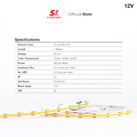 ไฟเส้น LED SL LIGHTING COB 12V 9 วัตต์ 5 เมตร COOL WHITE_4