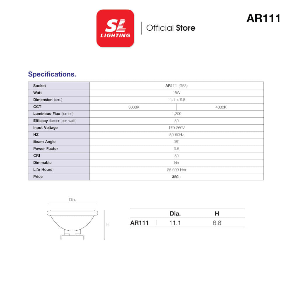 หลอด LED SL LIGHTING AR111 36D 15 วัตต์ COOL WHITE G53_3