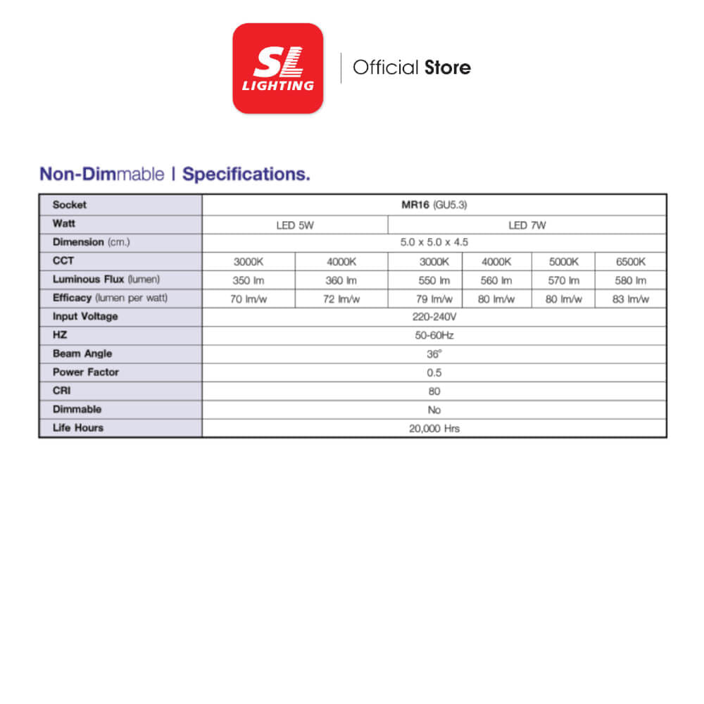 หลอด LED SL LIGHTING MR16 220V 7 วัตต์ PURE WHITE GU5.3_2