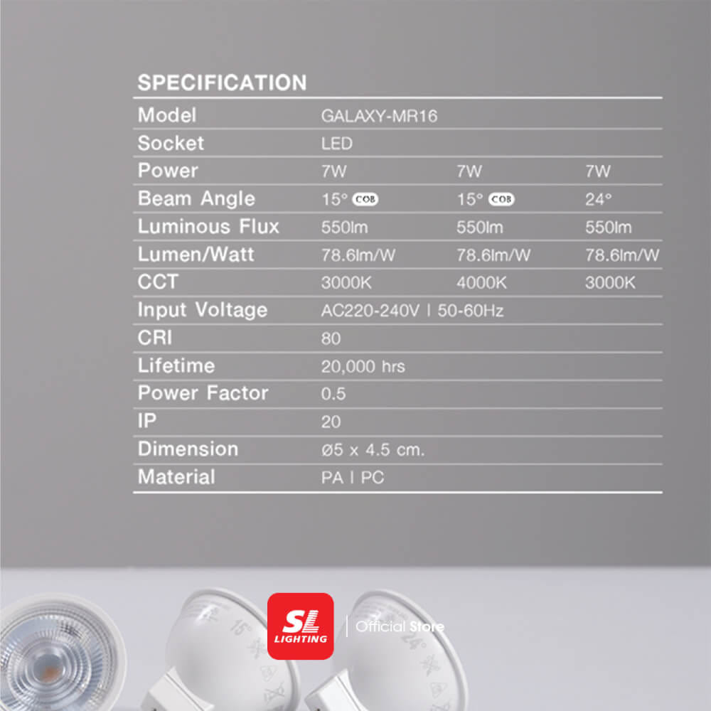 หลอด LED SL LIGHTING MR16 24D 7 วัตต์ WARM WHITE GU5.3_3