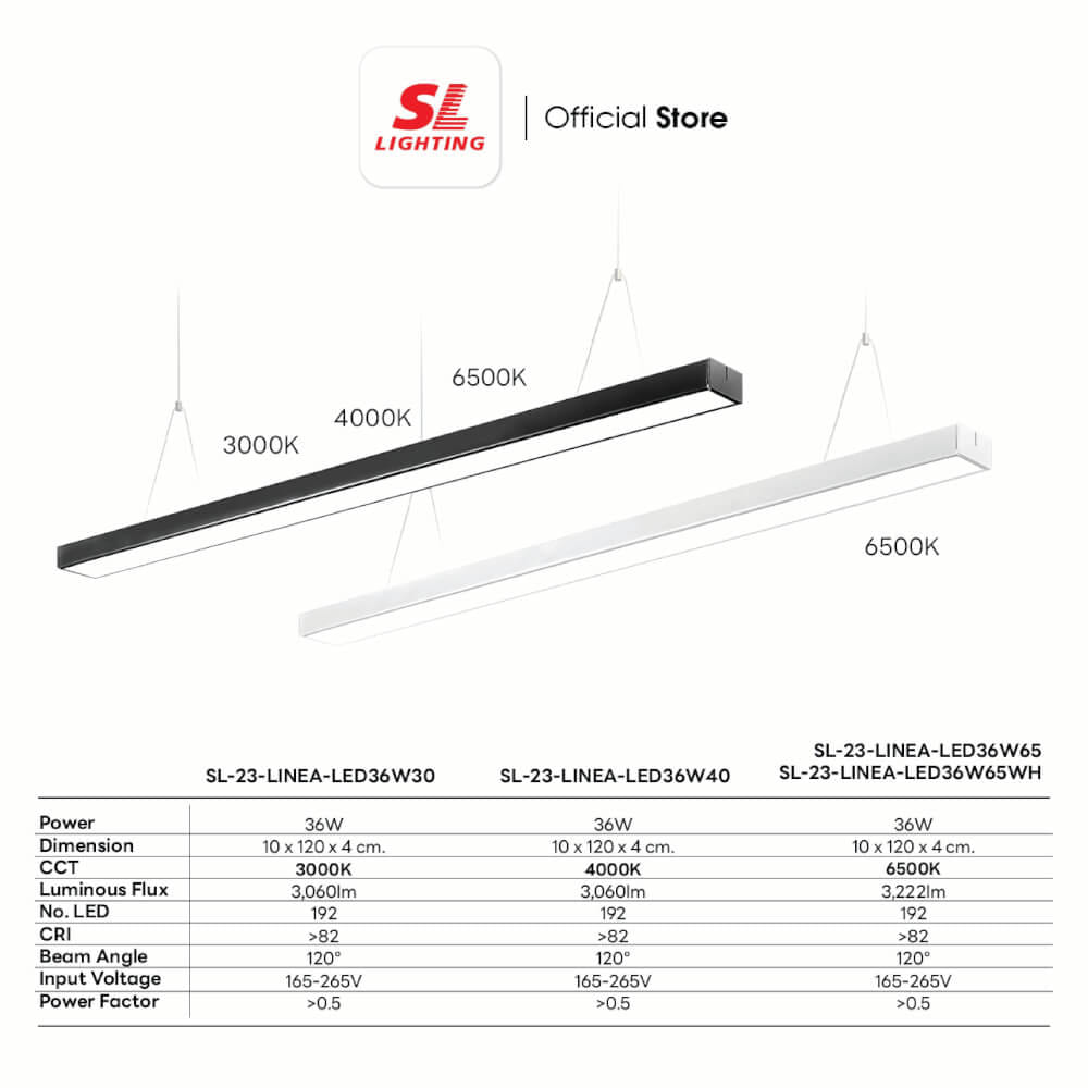โคมไฟออฟฟิศ LED SL LIGHTING LINEA 36W 120 ซม. DAY LIGHT สีดำ