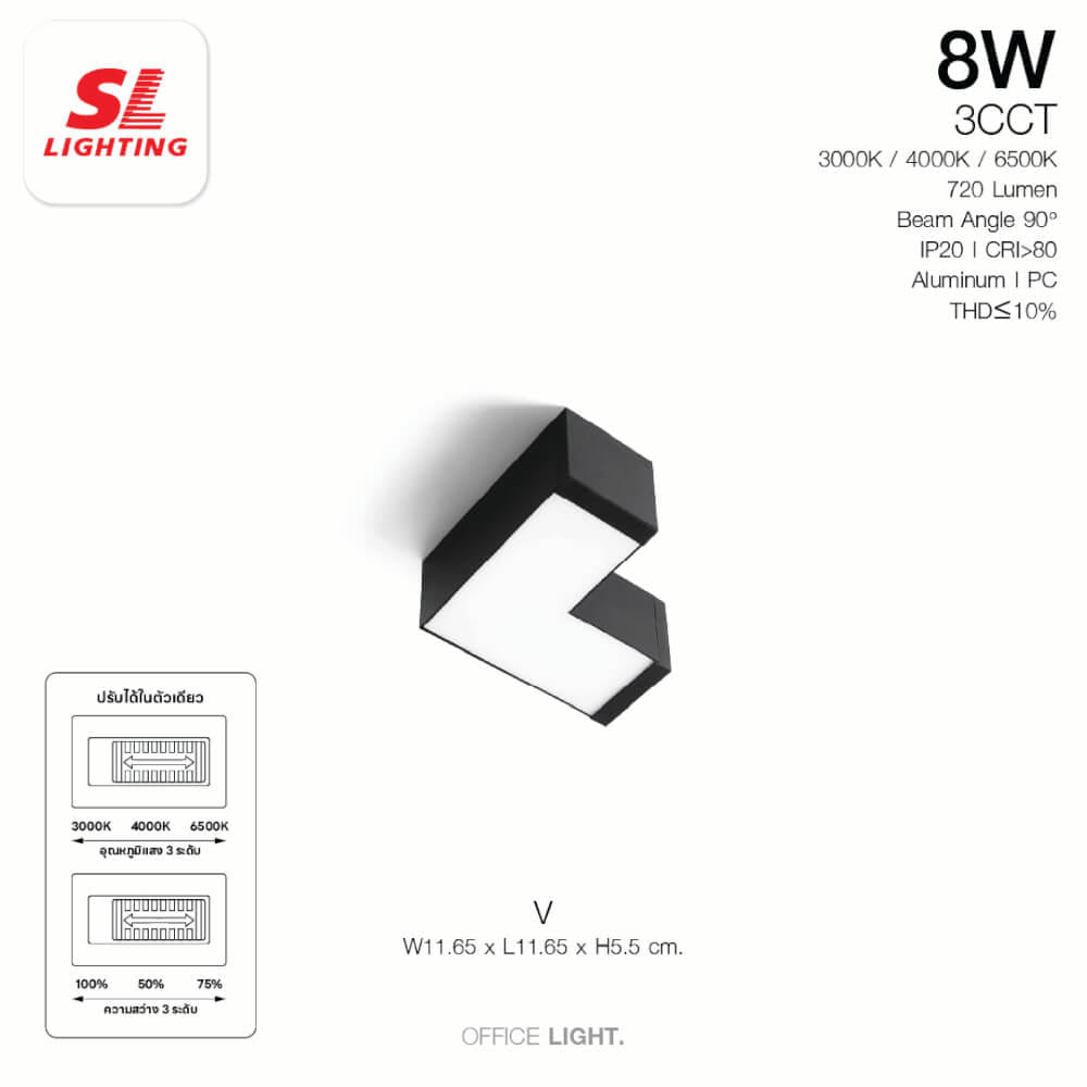 ตัวต่อโคมไฟออฟฟิศ LED SL LIGHTING LINIE 8W เปลี่ยนได้ 3 แสง 2ทาง สีดำ