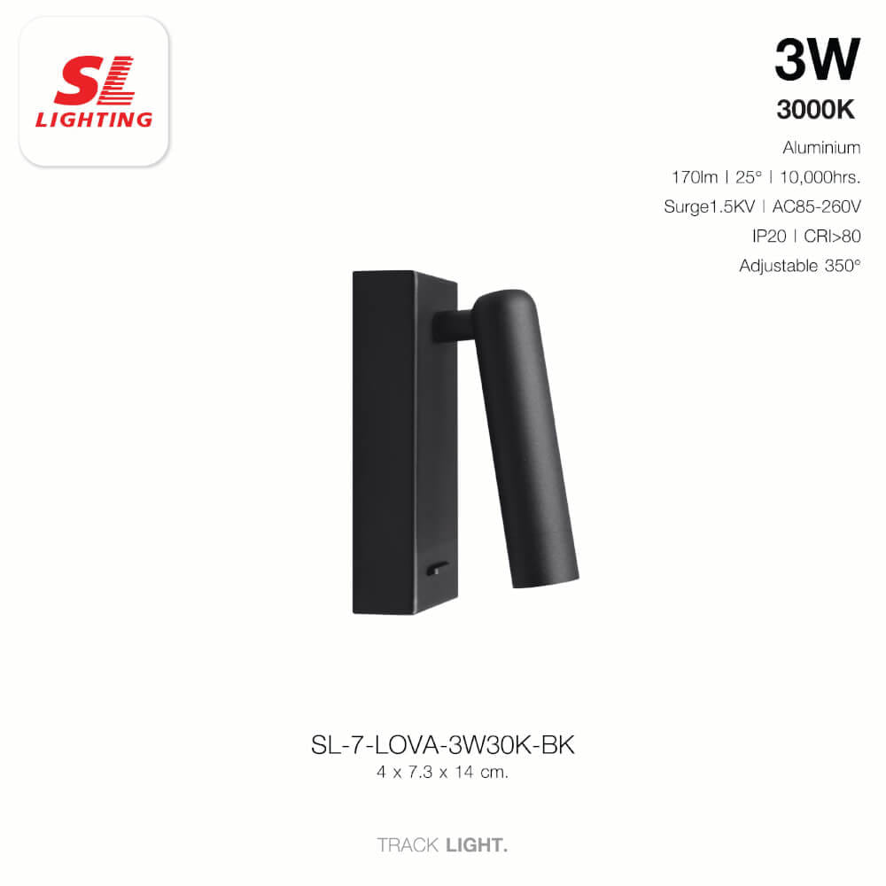 ไฟหัวเตียง LED SL LIGHTING LOVA 3 วัตต์ WARM WHITE สีดำ