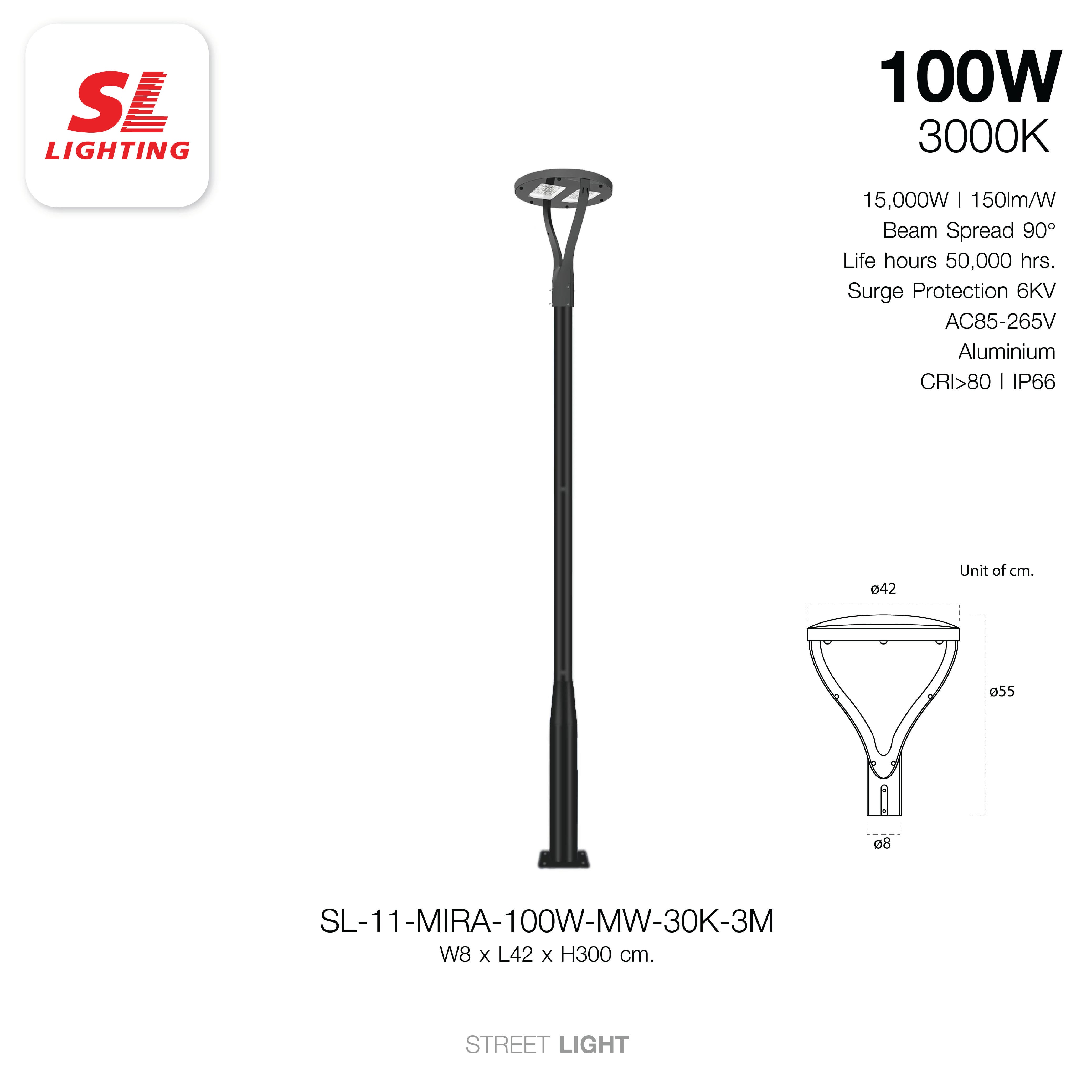 ไฟถนน LED SL LIGHTING MIRA 100 วัตต์ WARM WHITE สีดำ