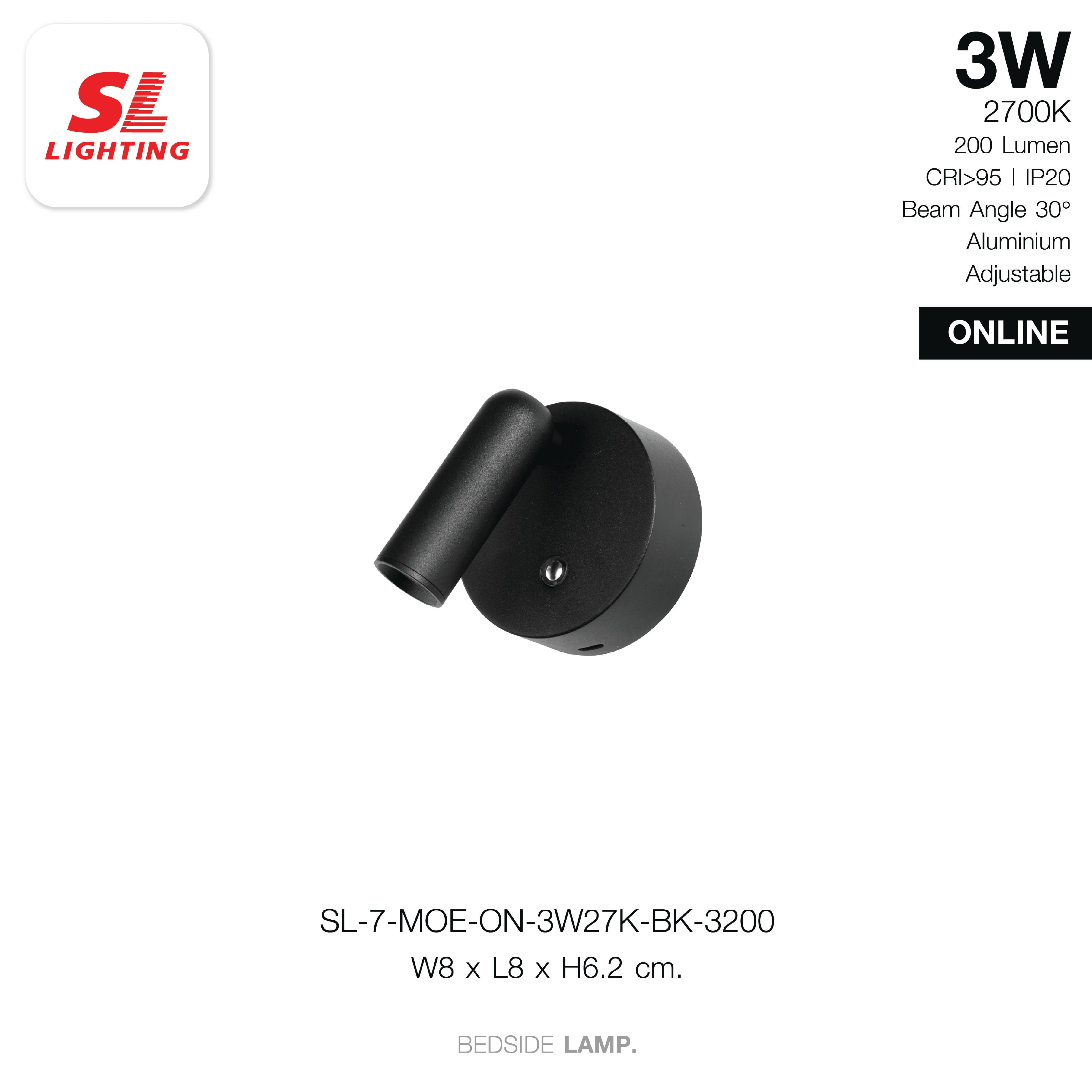 ไฟหัวเตียง LED SL LIGHTING MOE-ON 3 วัตต์ WARM WHITE Touch Control พอร์ตชาร์จ Type-C สีขาว