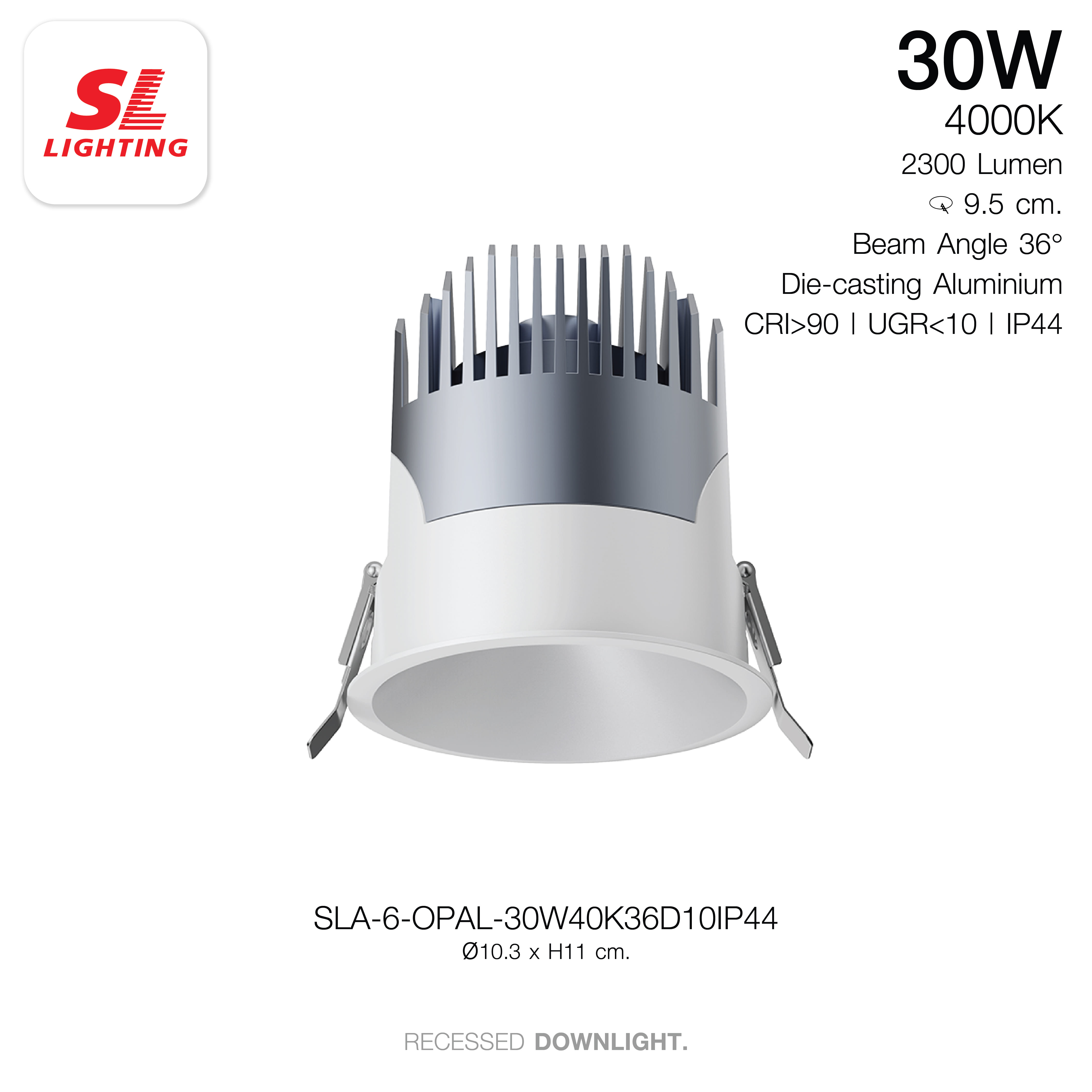 ดาวน์ไลท์ LED SL LIGHTING OPAL 30 วัตต์ COOL WHITE 36D 10 IP44 สีขาว