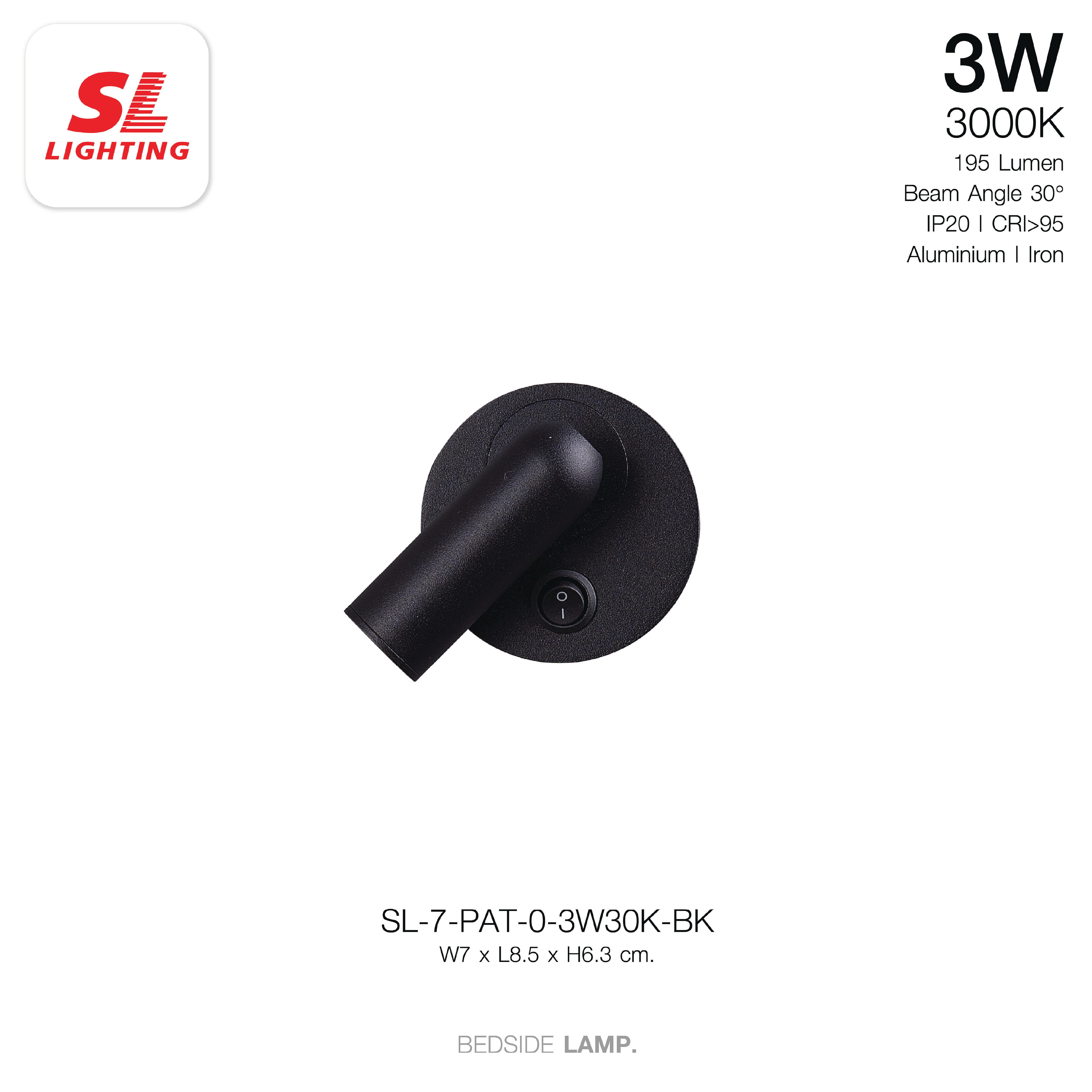 ไฟหัวเตียง LED SL LIGHTING PAT 3 วัตต์ WARM WHITE สีดำ (ทรงกลม)