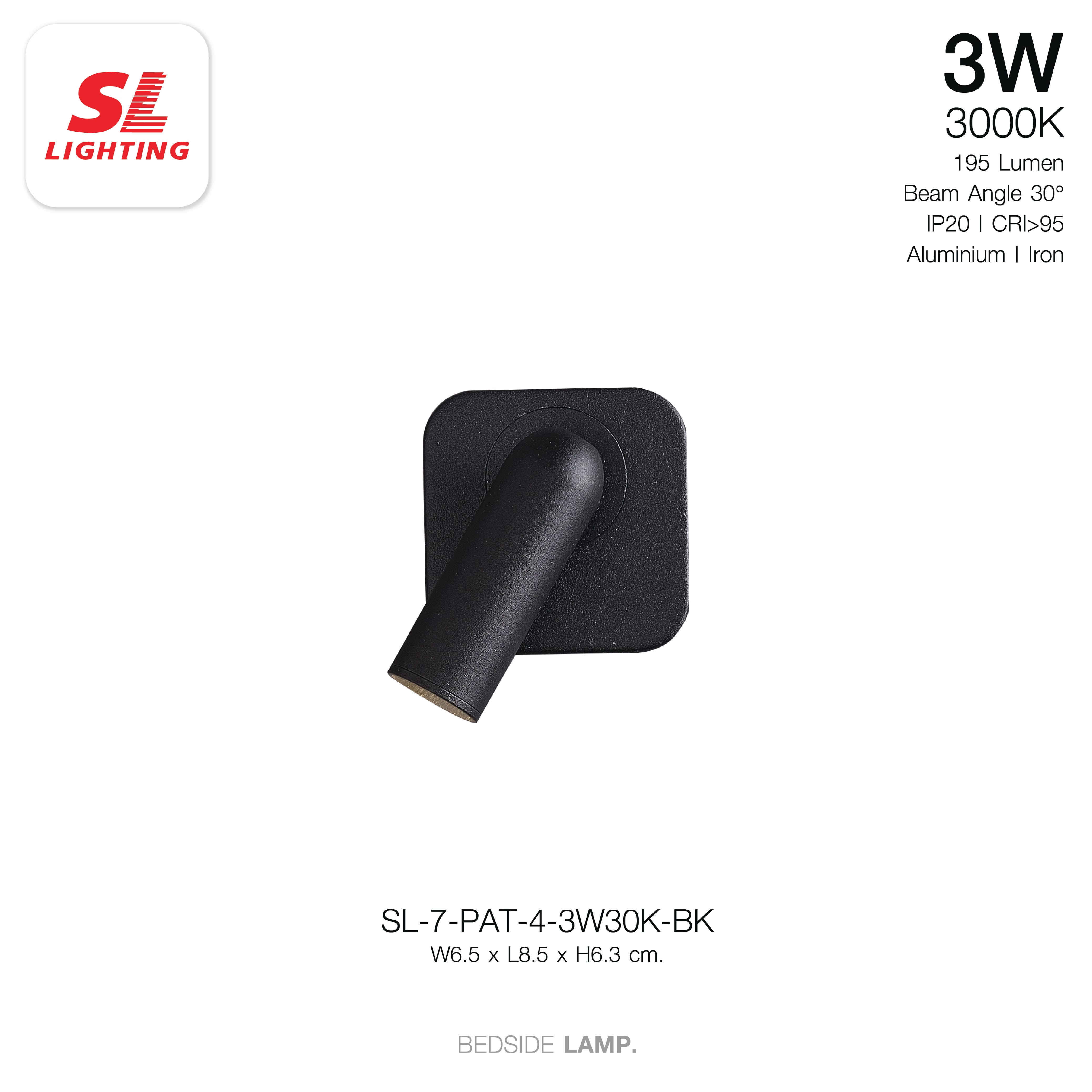 ไฟหัวเตียง LED SL LIGHTING PAT 3 วัตต์ WARM WHITE สีดำ (ทรงสี่เหลี่ยม)