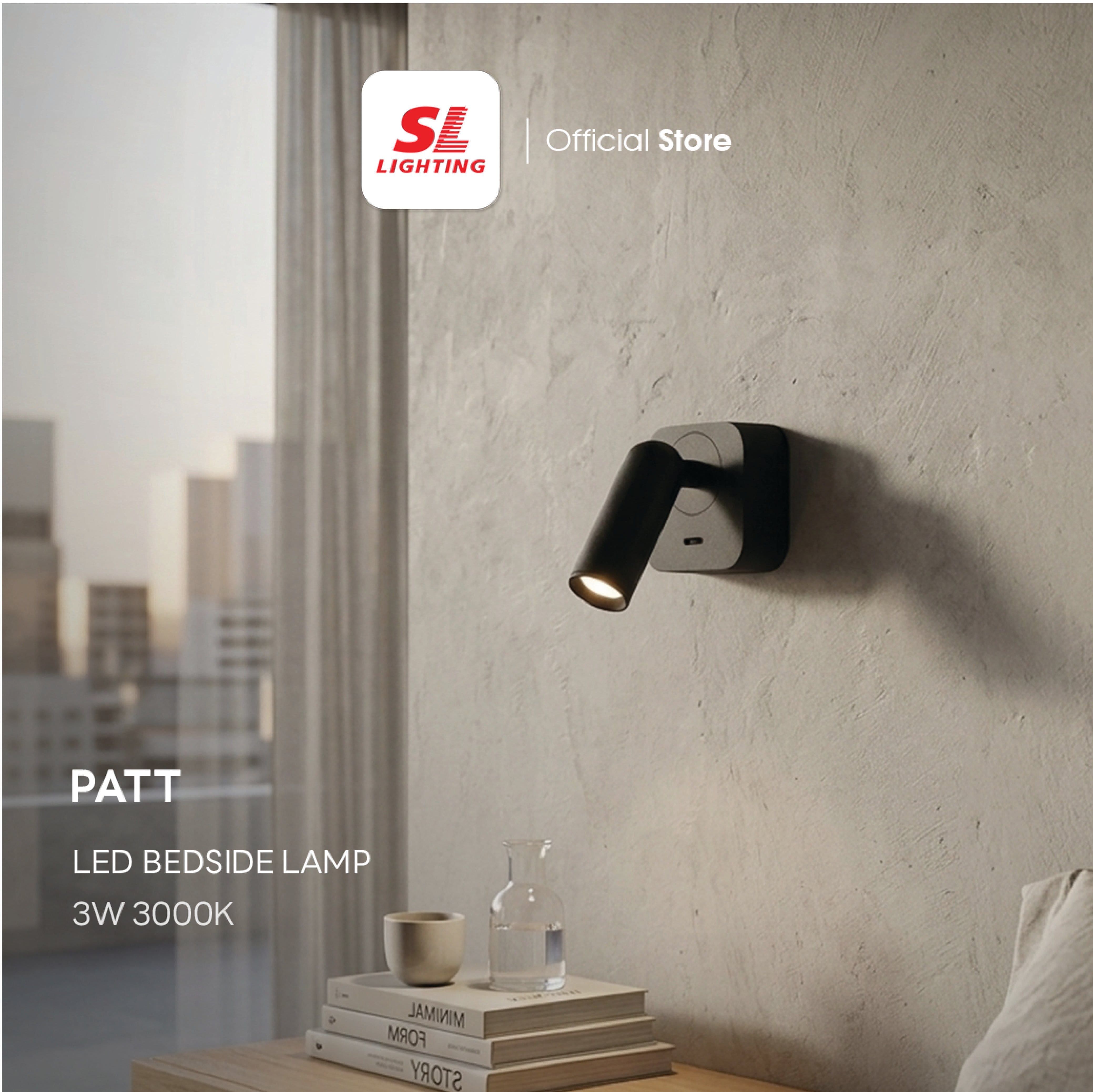 ไฟหัวเตียง LED SL LIGHTING PAT 3 วัตต์ WARM WHITE สีดำ (ทรงกลม)_1