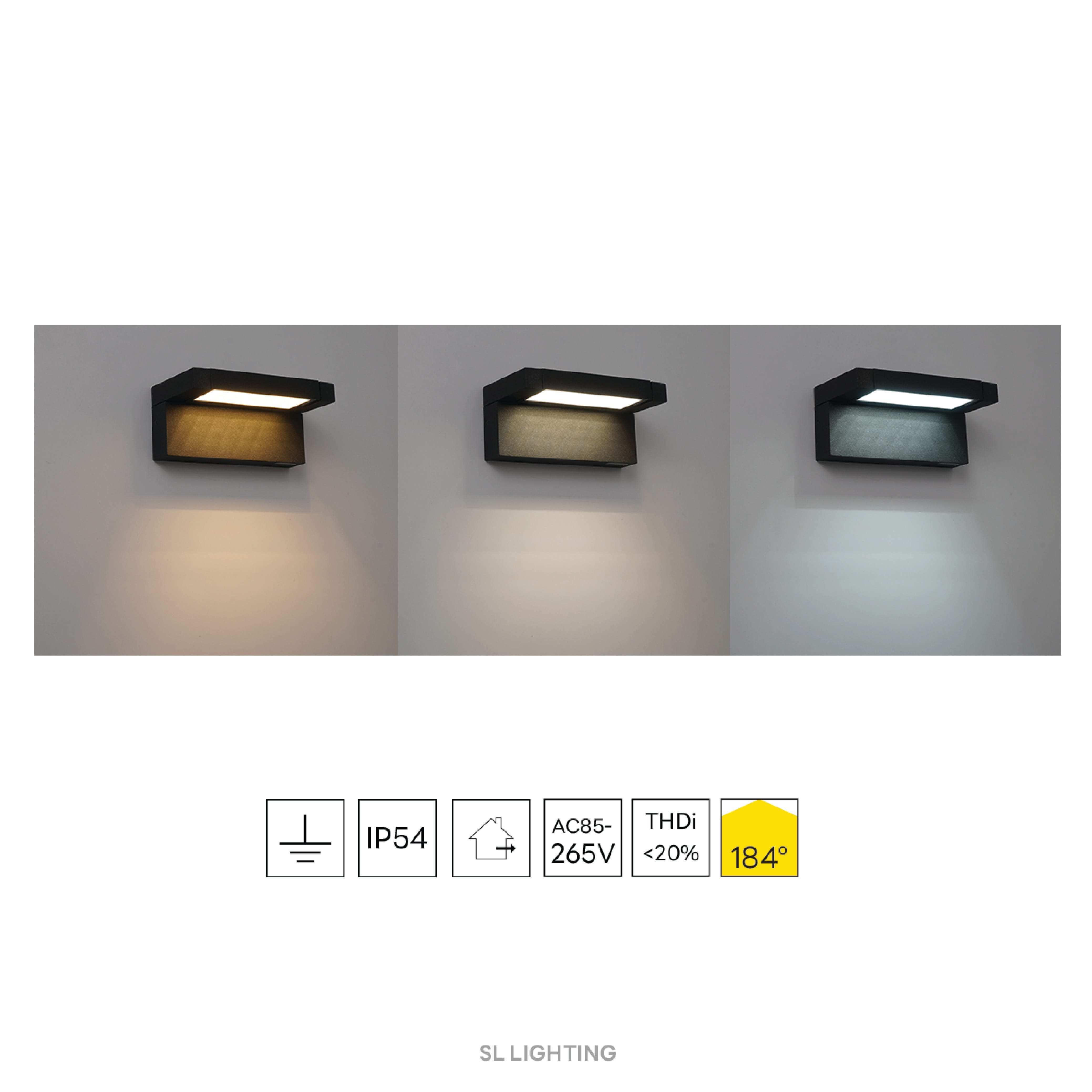 ไฟผนังภายนอก LED SL LIGHTING ROTELLA 12 วัตต์ เปลี่ยนได้ 3 แสง สีดำ_4