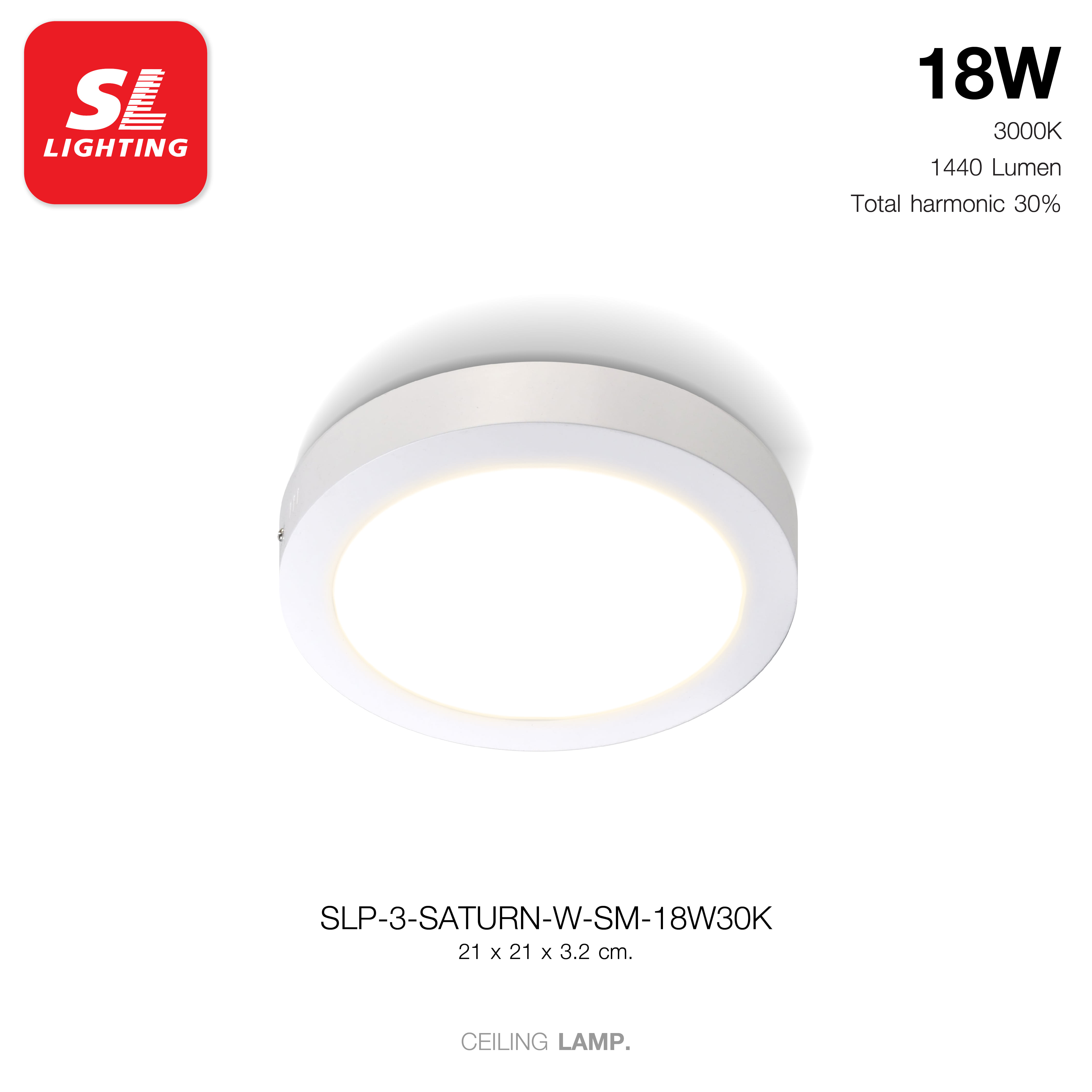 ดาวน์ไลท์ LED SL LIGHTING SATURN-SM กลม 18 วัตต์ WARM WHITE สีขาว_7
