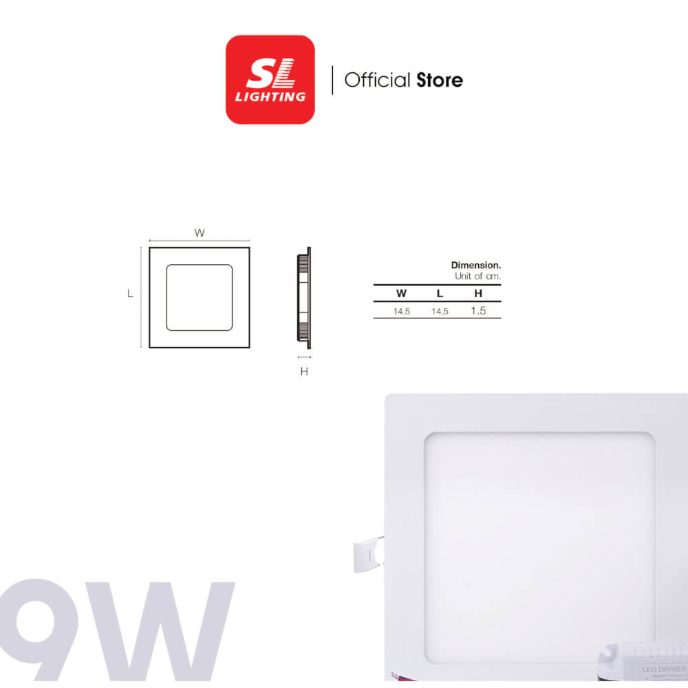 ดาวน์ไลท์ LED SL LIGHTING SATURN สี่เหลี่ยม 9 วัตต์ WARM WHITE สีขาว_2