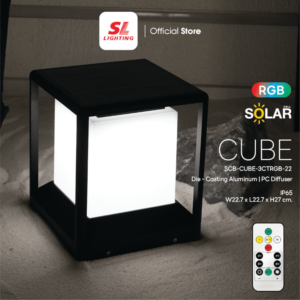 ไฟหัวเสา SOLAR SL LIGHTING SCB-CUBE 2 วัตต์ WARM WHITE/COOL WHITE/DAY LIGHT/RGB