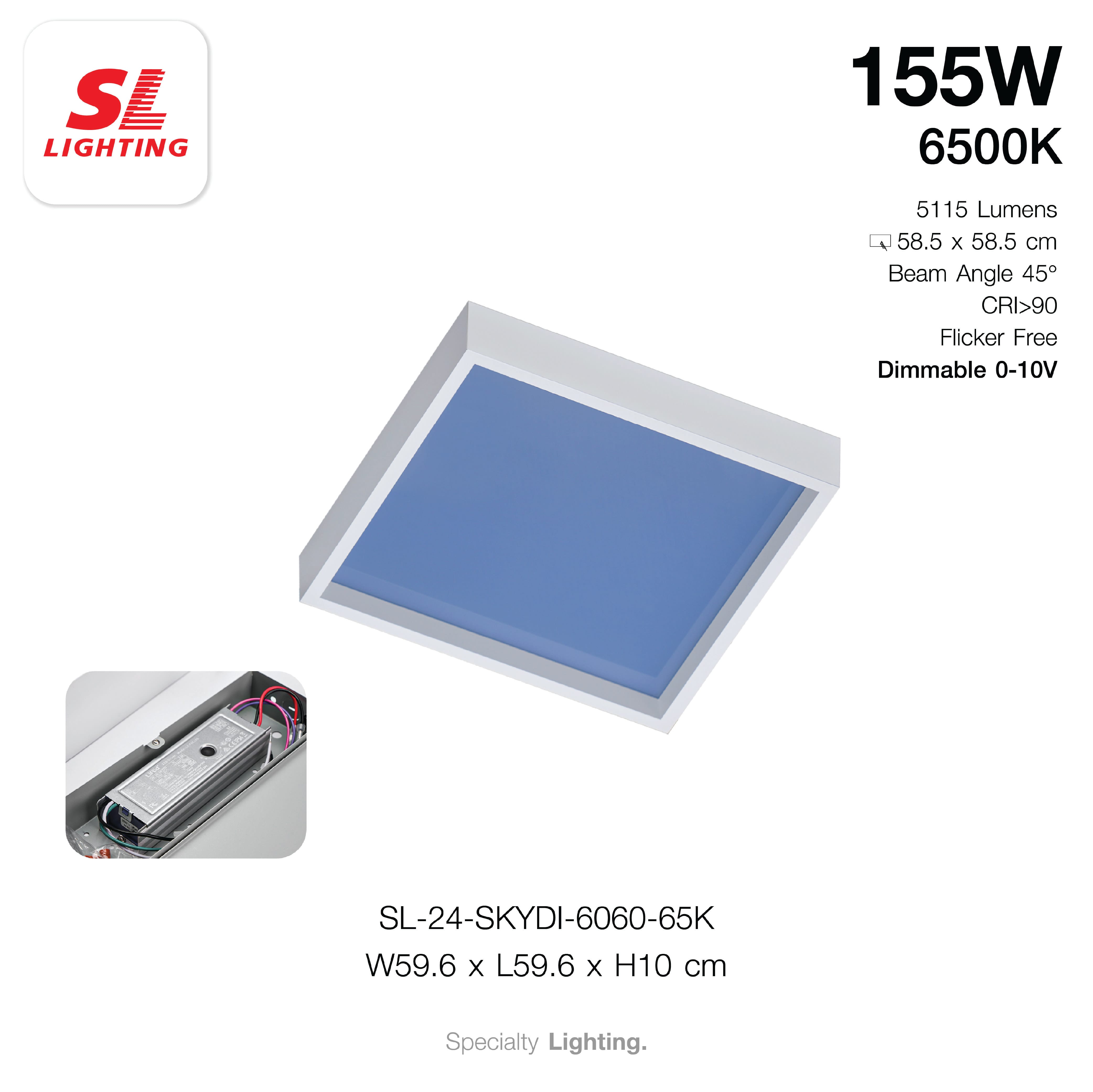 โคมไฟฝังเพดานเสมือนท้องฟ้าจริง SL LIGHTING SKYDI 60x60 ซม. 155W DAY LIGHT สีขาว