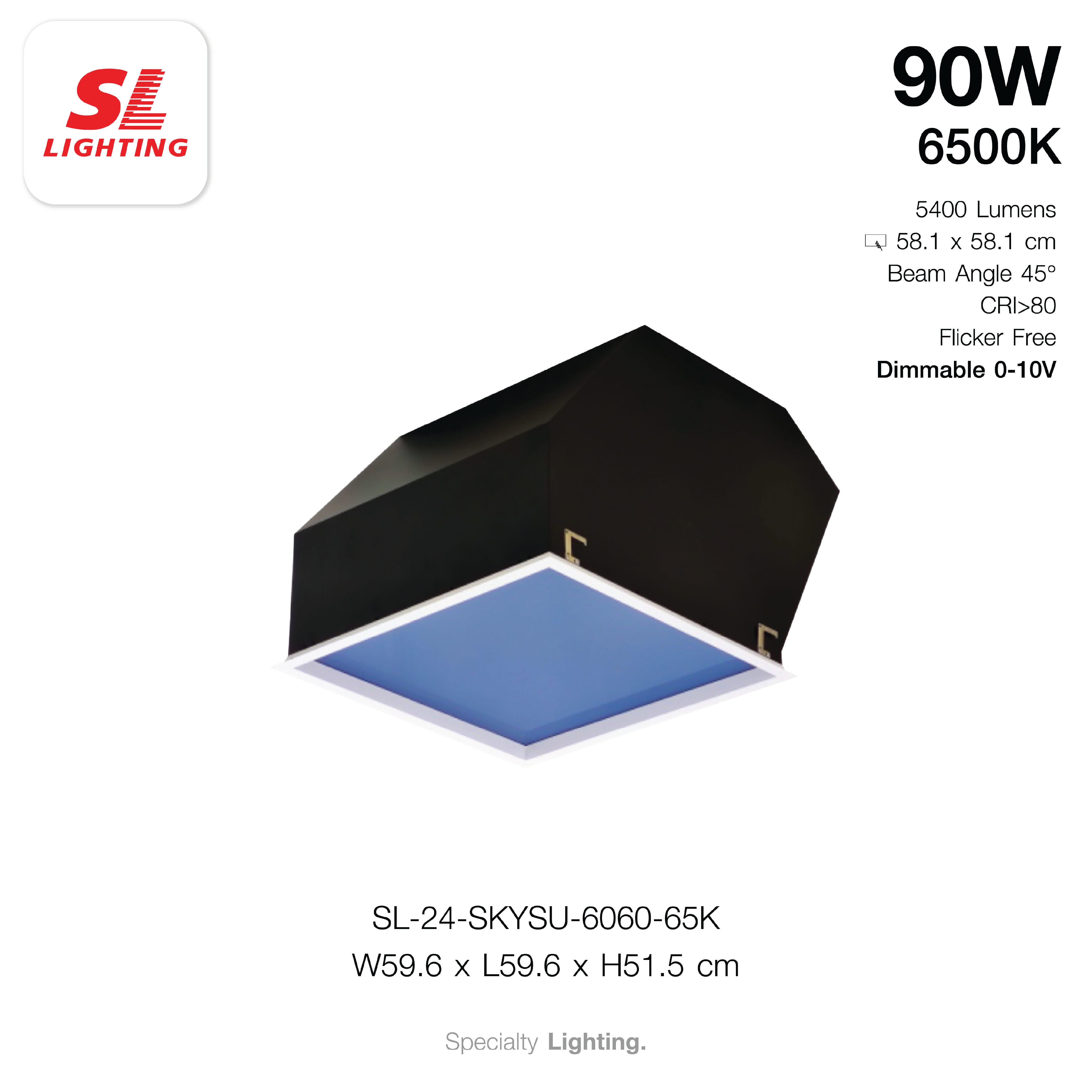 โคมไฟฝังเพดานจำลองแสงอาทิตย์สมจริง SL LIGHTING SKYSU 60x60 ซม. 90W DAY LIGHT สีขาว