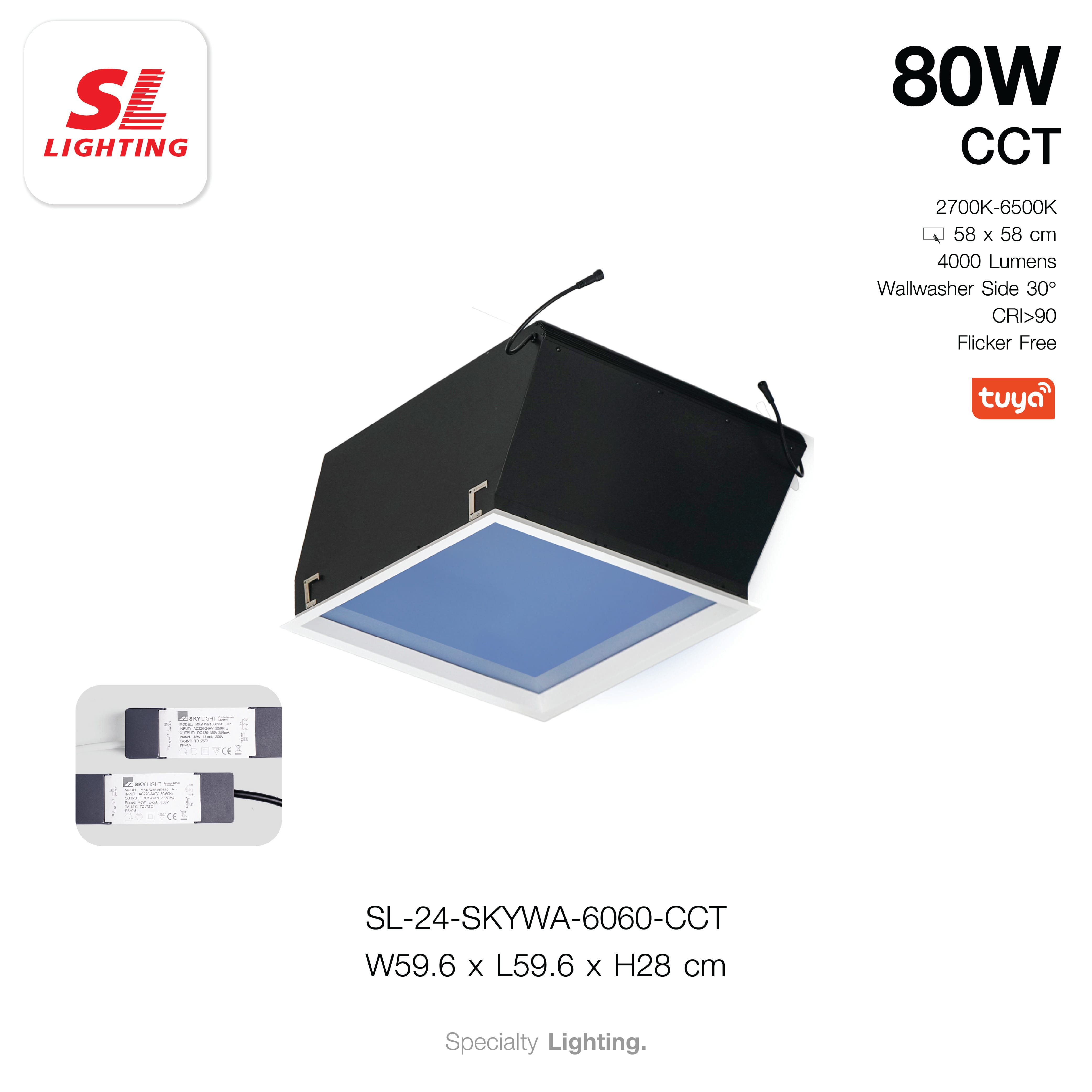 โคมไฟฝังเพดานเสมือนท้องฟ้าจริง SL LIGHTING SKYWA 60x60 ซม. 80W CCT สีขาว