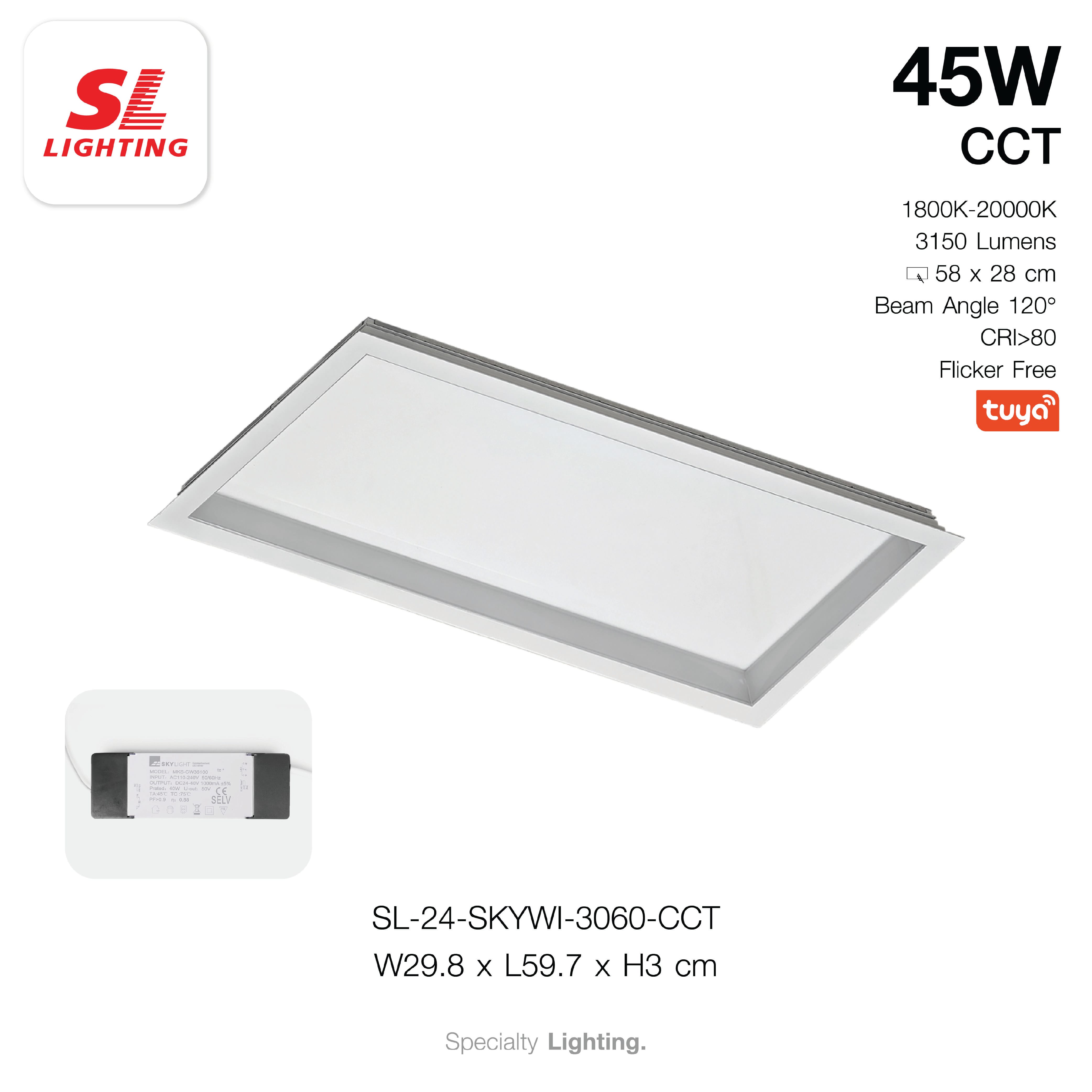 โคมไฟฝังเพดานเสมือนท้องฟ้าจริง SL LIGHTING SKYWI 30x60 ซม. 45W CCT Circadian สีขาว_6