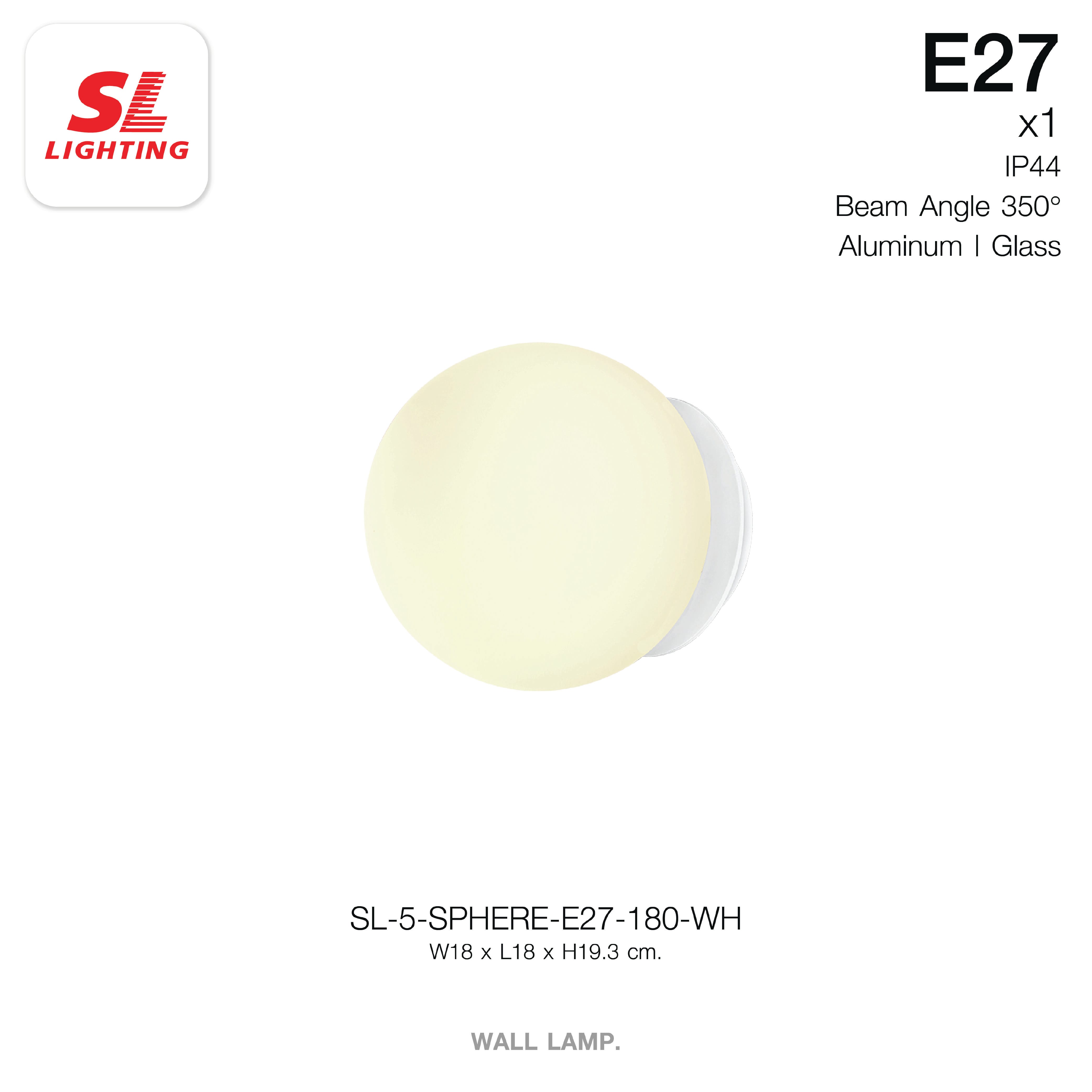 ไฟกิ่งภายใน SL LIGHTING SPHERE E27 18 ซม. สีขาว