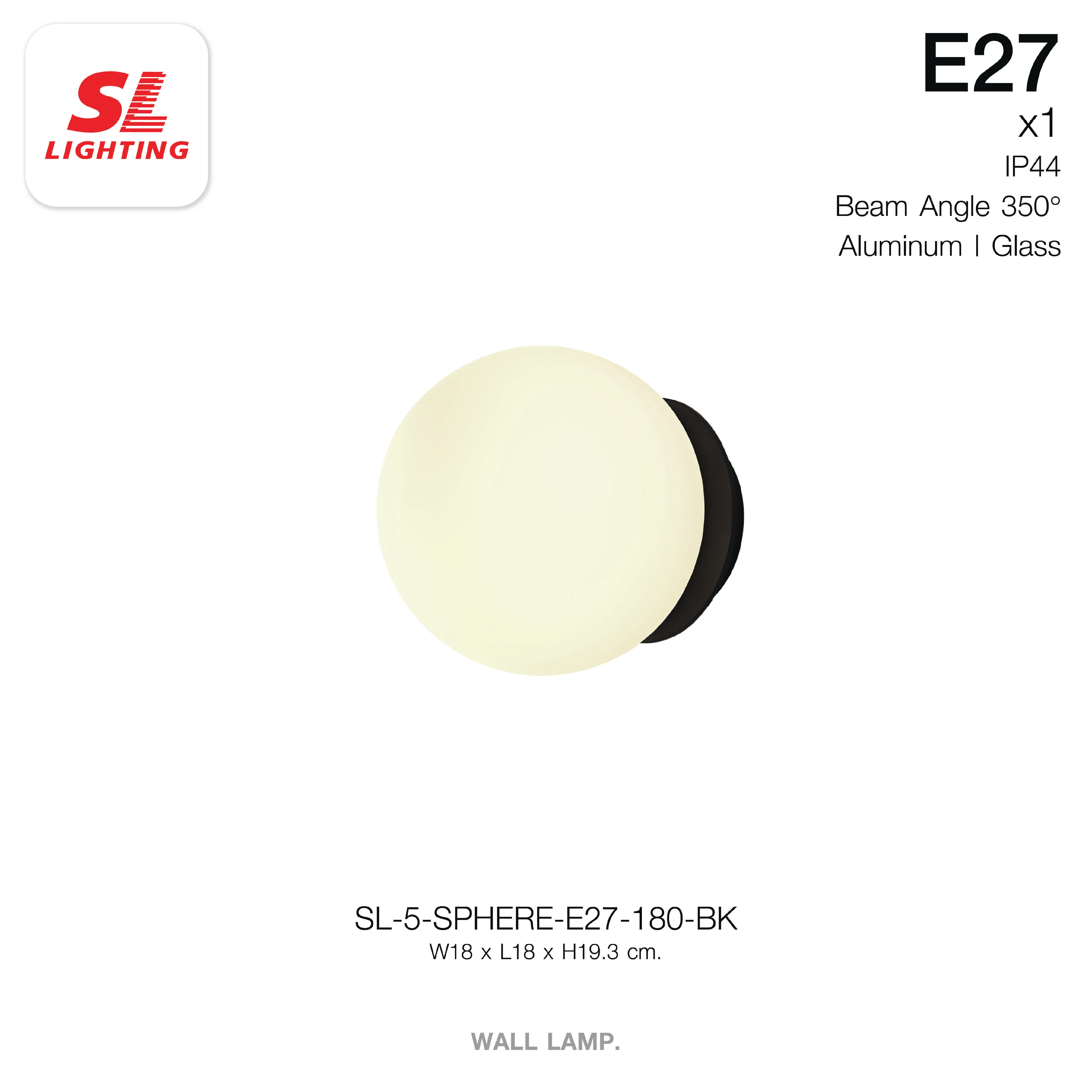 ไฟกิ่งภายใน SL LIGHTING SPHERE E27 18 ซม. สีดำ