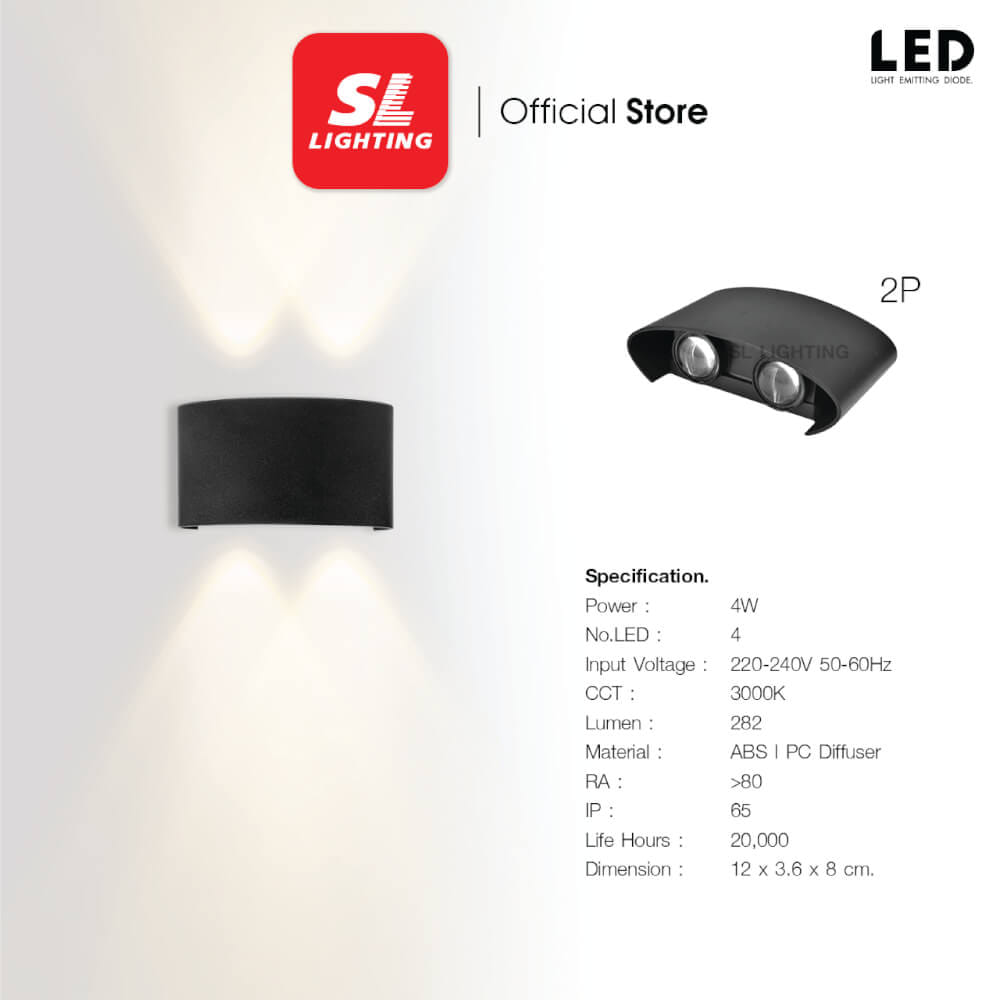 ไฟผนังภายนอก LED SL LIGHTING TER-06-2P 4 วัตต์ WARM WHITE สีดำ