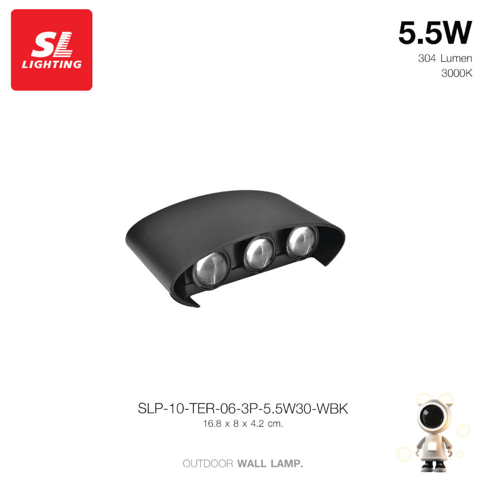 ไฟผนังภายนอก LED SL LIGHTING TER-06-3P 5.5 วัตต์ WARM WHITE สีดำ
