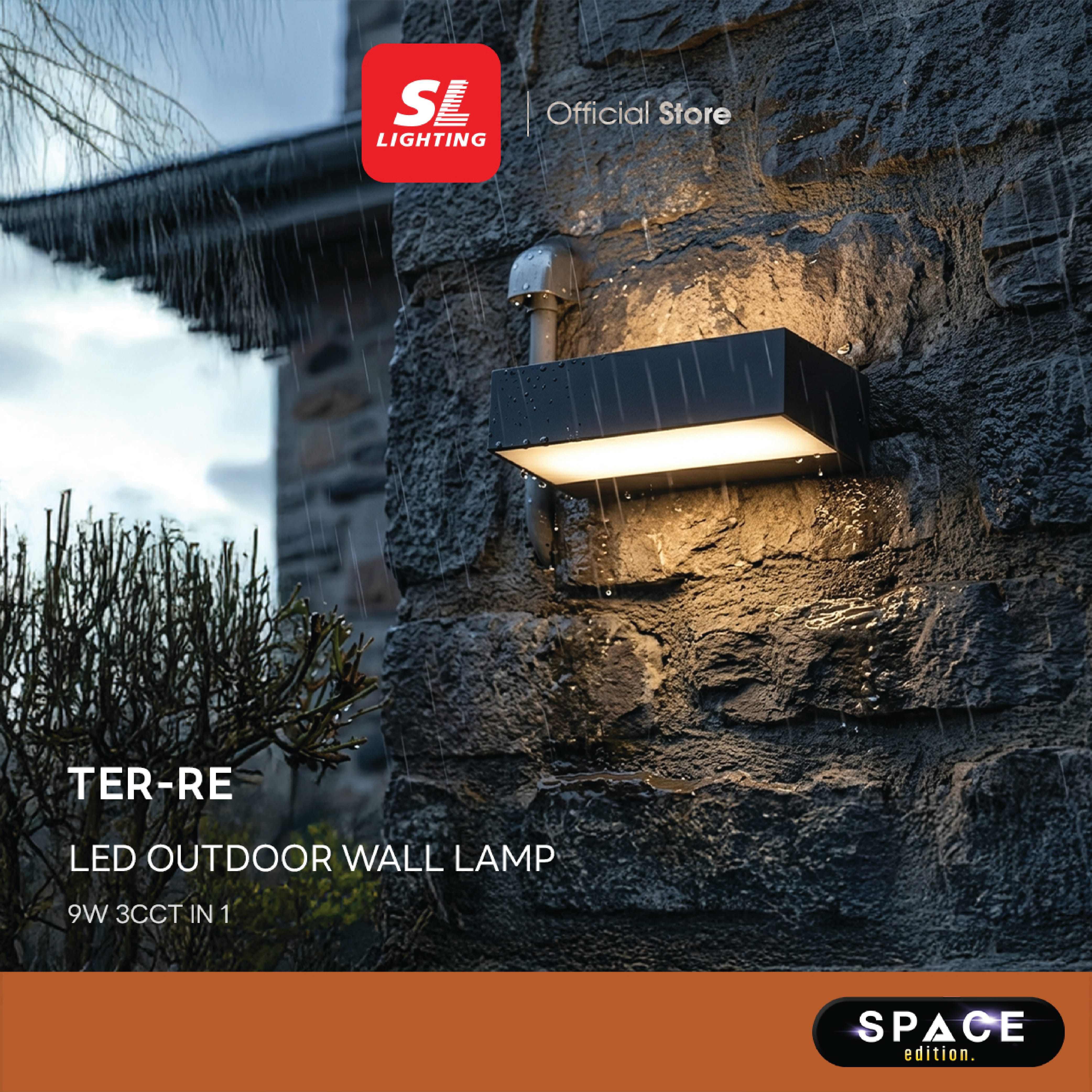 ไฟผนังภายนอก LED SL LIGHTING TER-RE 9 วัตต์ WARM WHITE/COOL WHITE/DAY LIGHT สีดำ_1