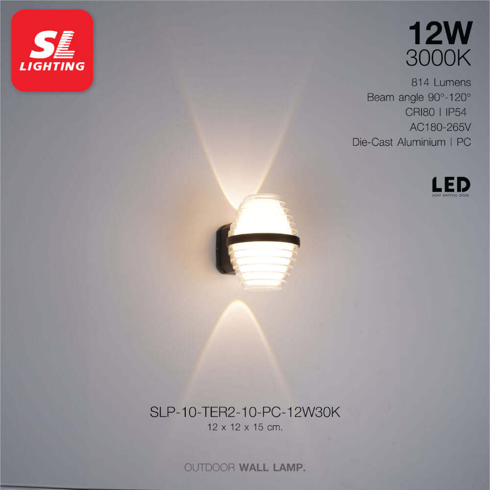 ไฟผนังภายนอก LED SL LIGHTING TER2-PC 12 วัตต์ WARM WHITE สีดำ